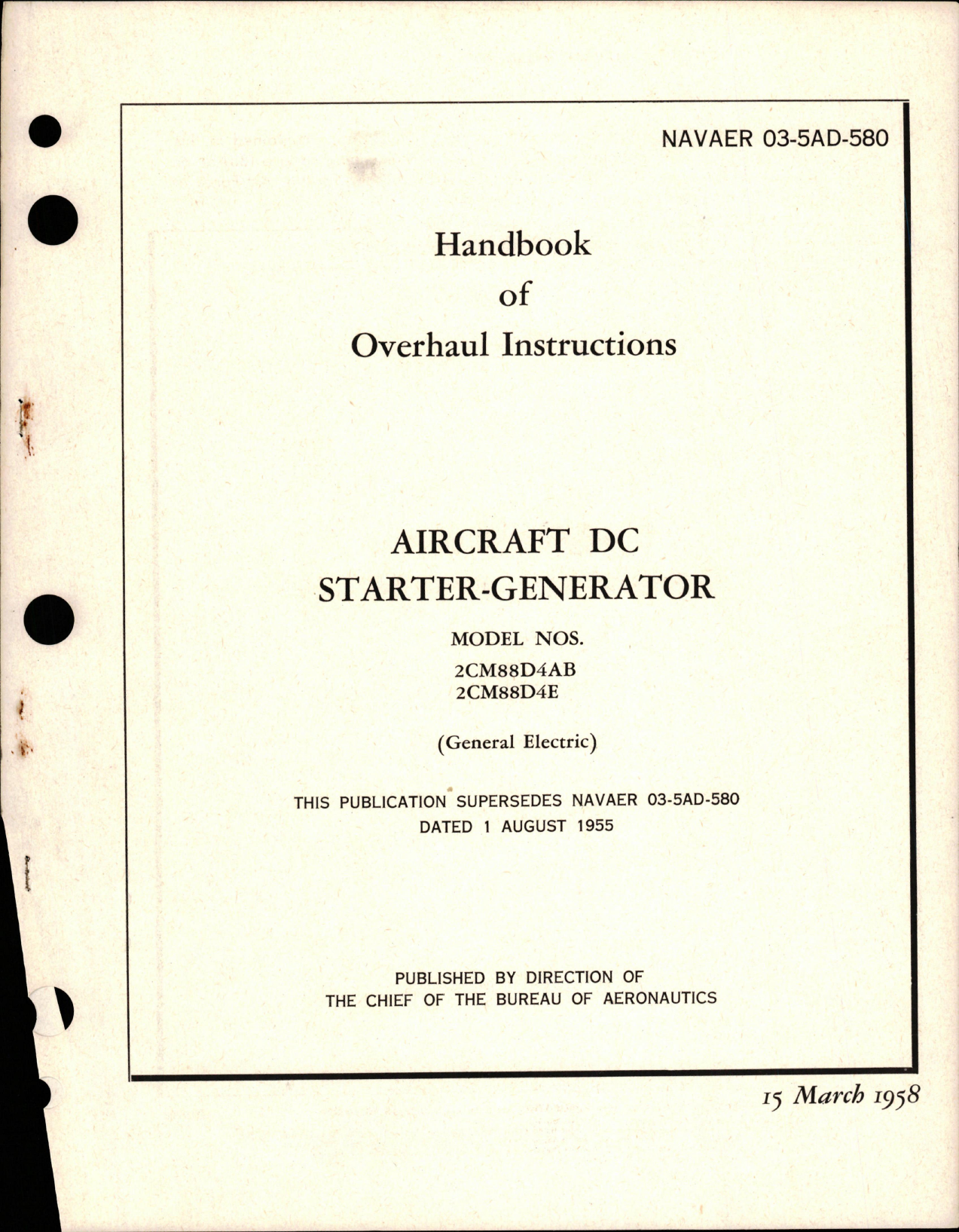 Sample page 1 from AirCorps Library document: Overhaul Instructions for Aircraft DC Starter Generator - Models 2CM88D4AB and 2CM88D4E 