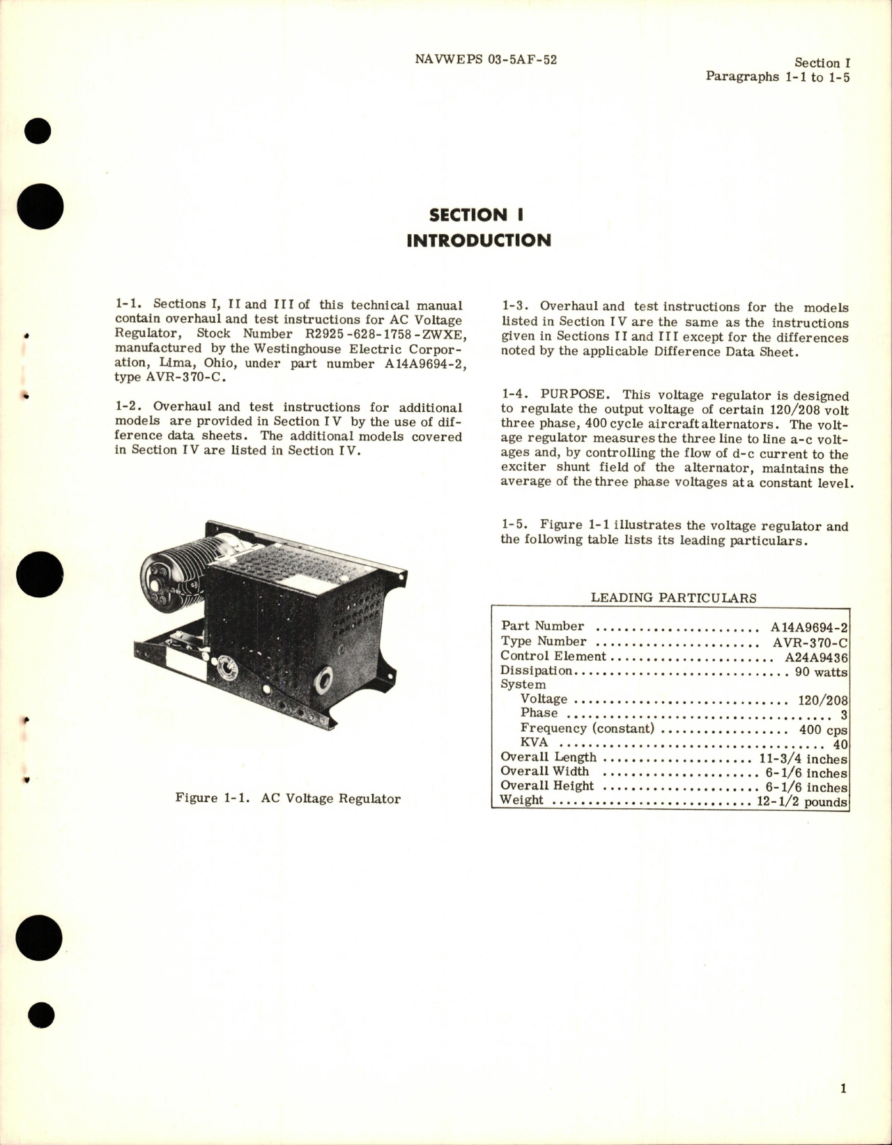 Sample page 5 from AirCorps Library document: Overhaul Instructions for A-C Voltage Regulator - Part A14A9694-2 