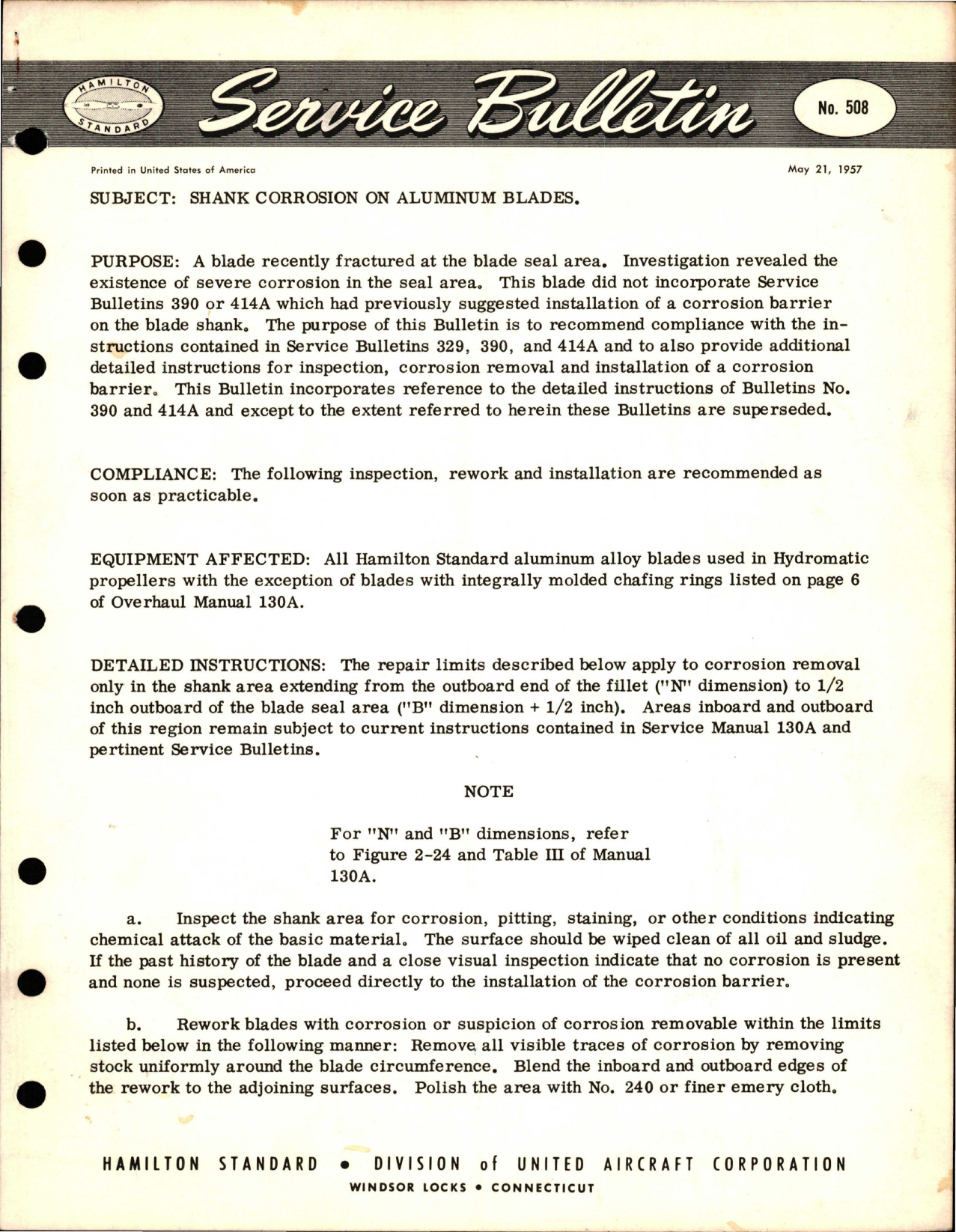 Sample page 1 from AirCorps Library document: Shank Corrosion on Aluminum Blades