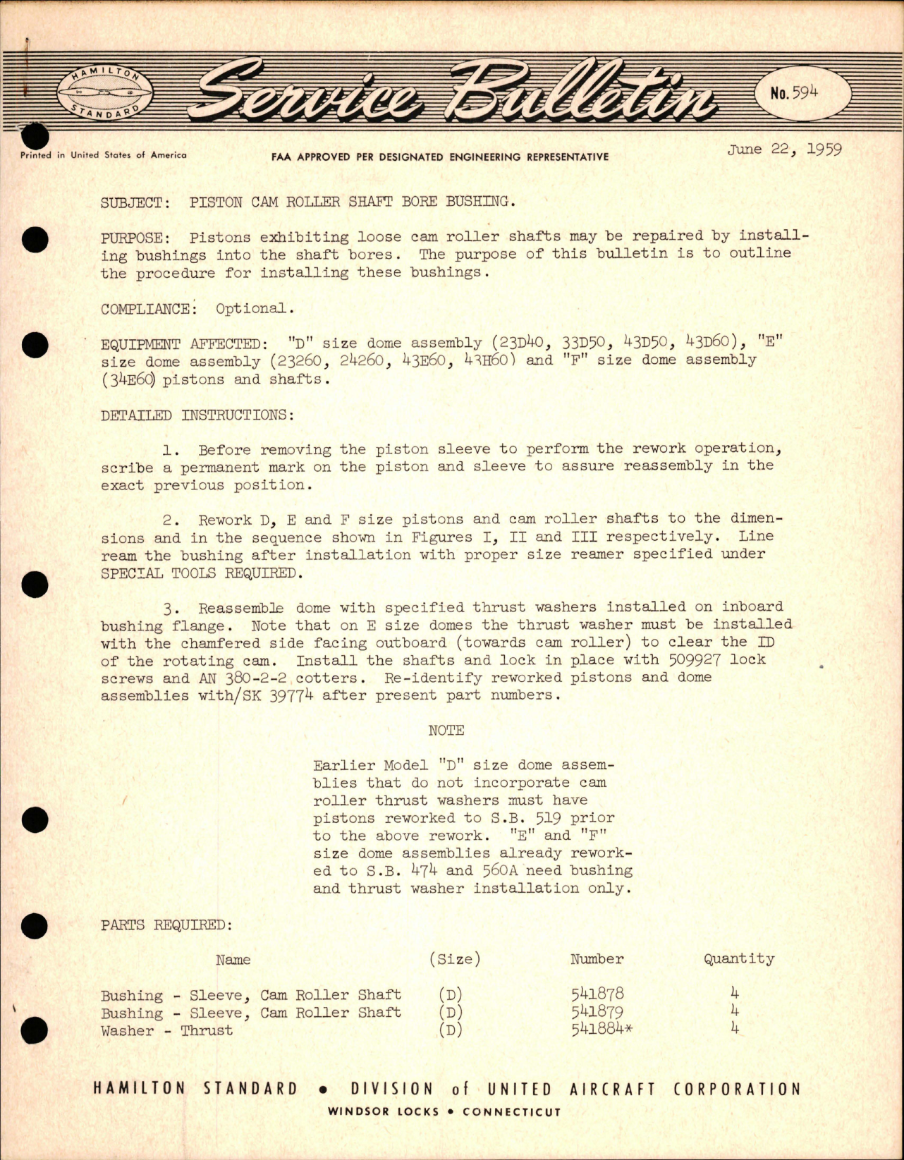 Sample page 1 from AirCorps Library document: Piston Cam Roller Shaft Bore Bushing