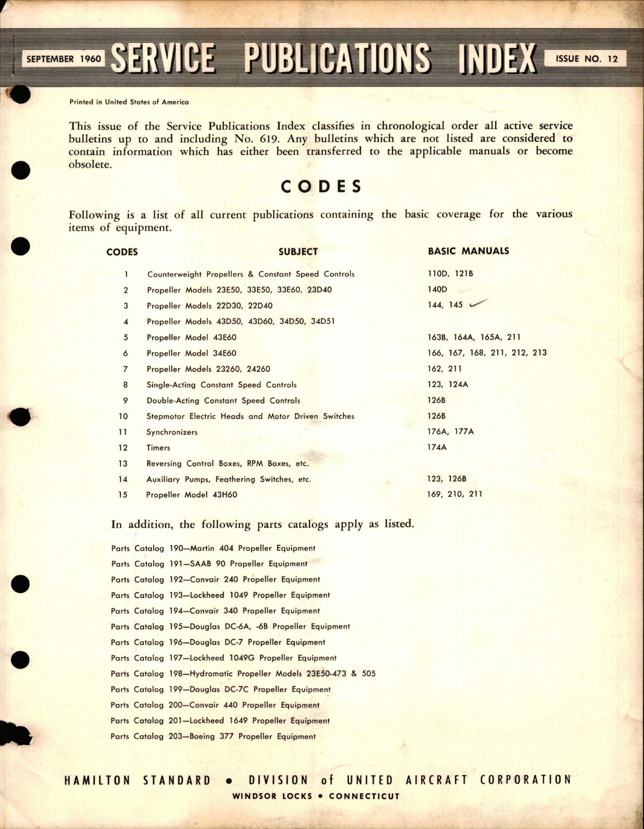 Sample page 1 from AirCorps Library document: Hamilton Standard Service Publications Index