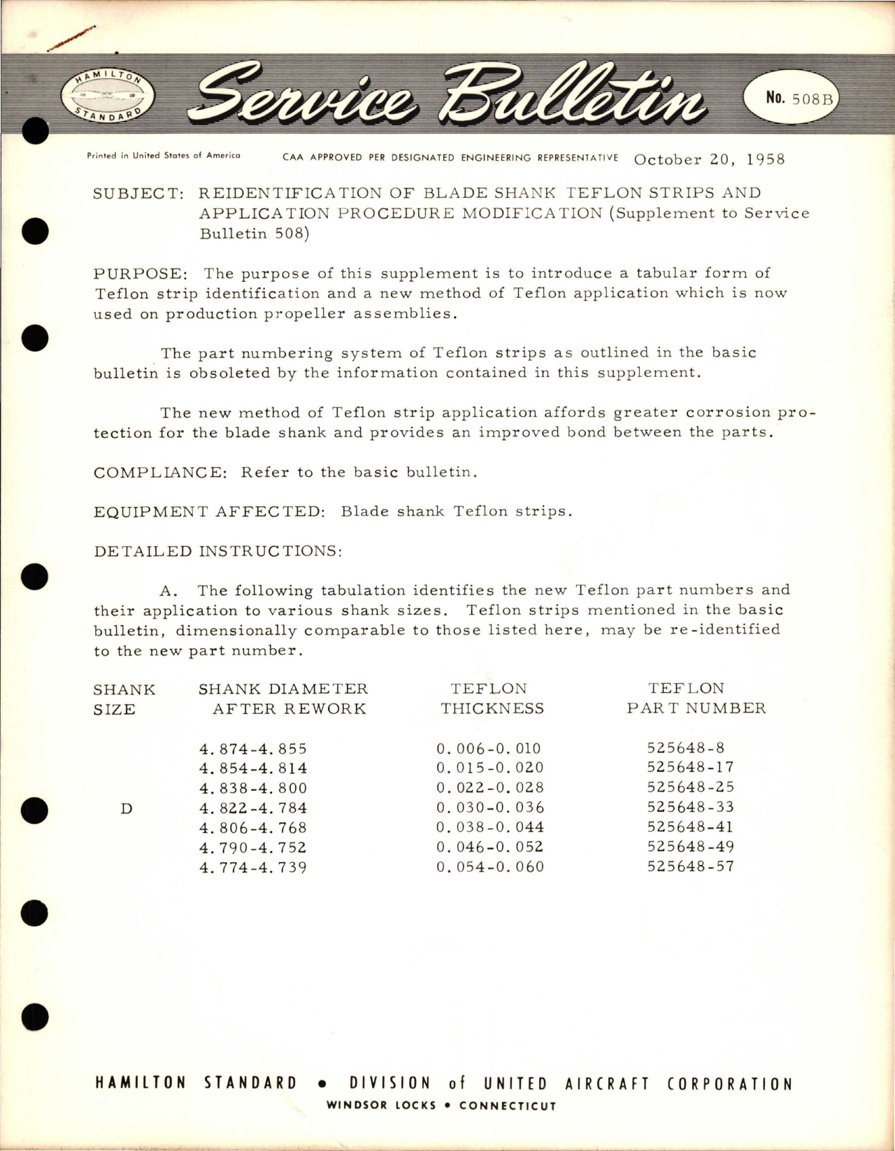 Sample page 1 from AirCorps Library document: Reidentification of Blade Shank Teflon Strips and Application Procedure Modification