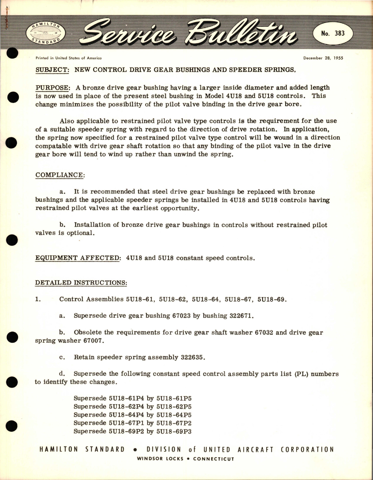 Sample page 1 from AirCorps Library document: New Control Drive Gear Bushings and Speeder Springs