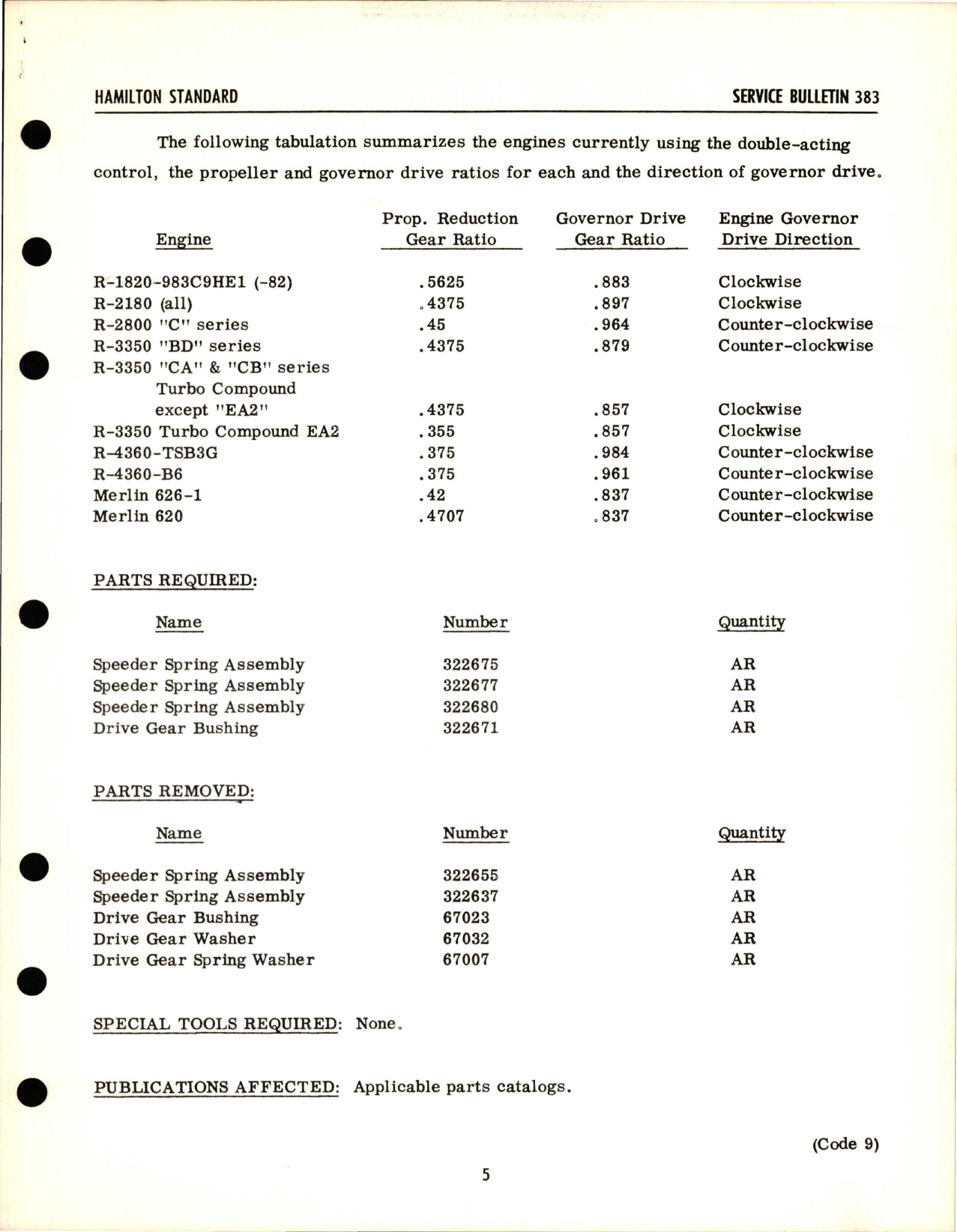 Sample page 5 from AirCorps Library document: New Control Drive Gear Bushings and Speeder Springs