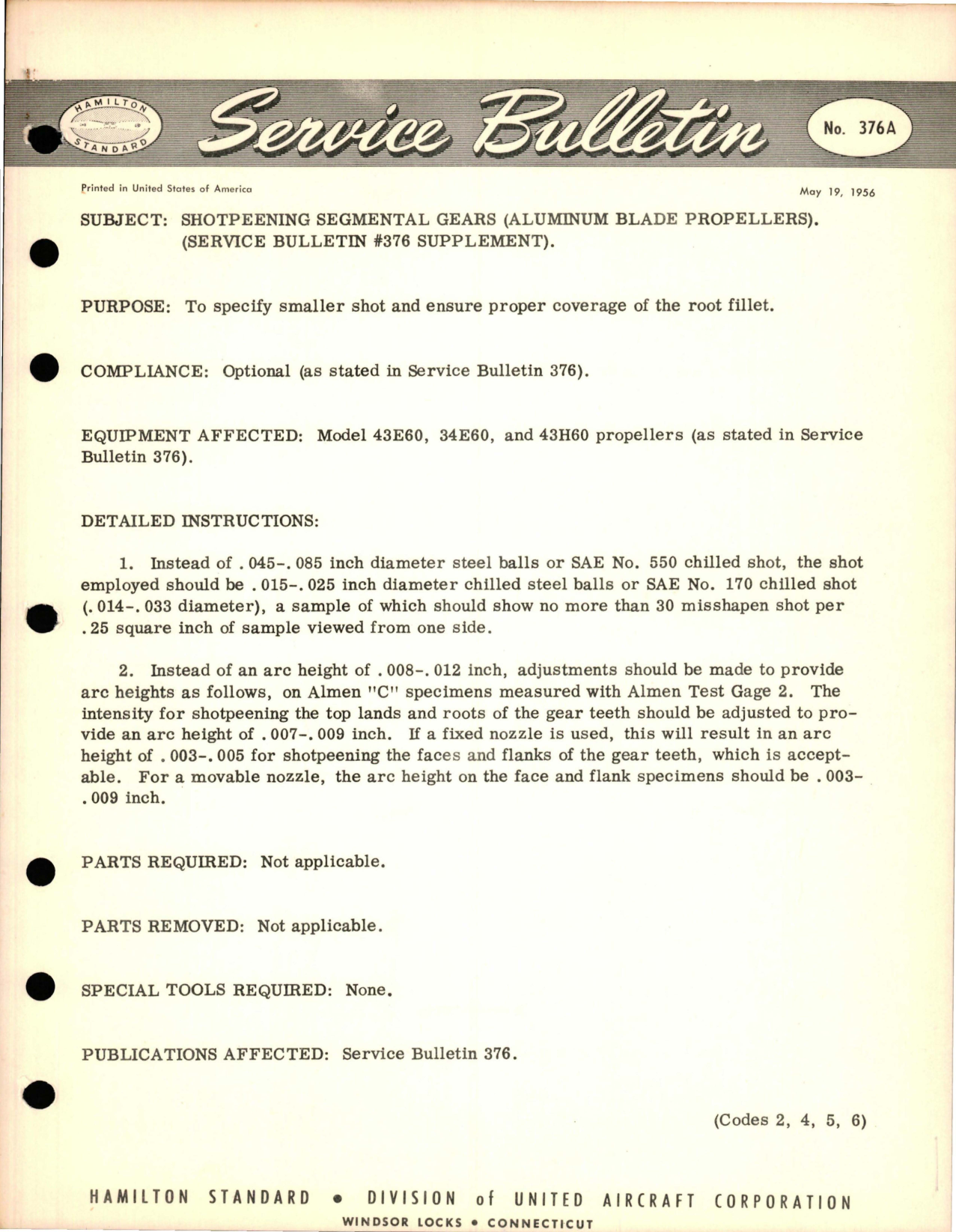 Sample page 1 from AirCorps Library document: Shotpeening Segmental Gears (Aluminum Blade Propellers)