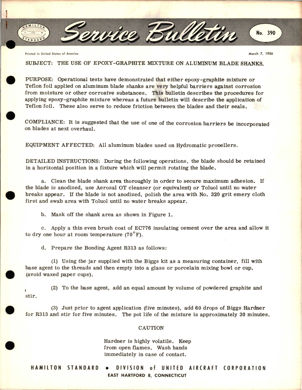 Sample page 1 from AirCorps Library document: Use of Epoxy-Graphite Mixture on Aluminum Blade Shanks