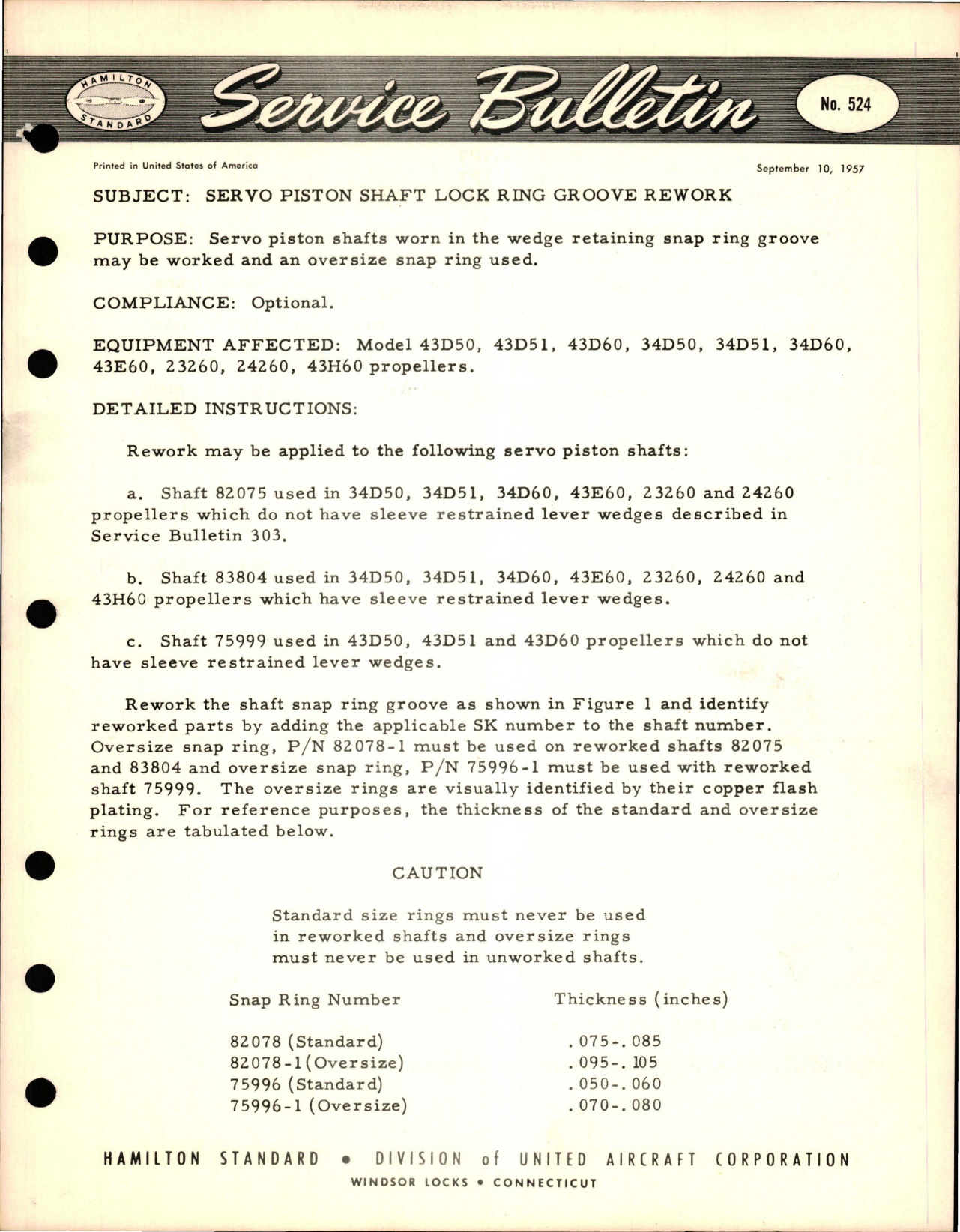 Sample page 1 from AirCorps Library document: Servo Piston Shaft Lock Ring Groove Rework