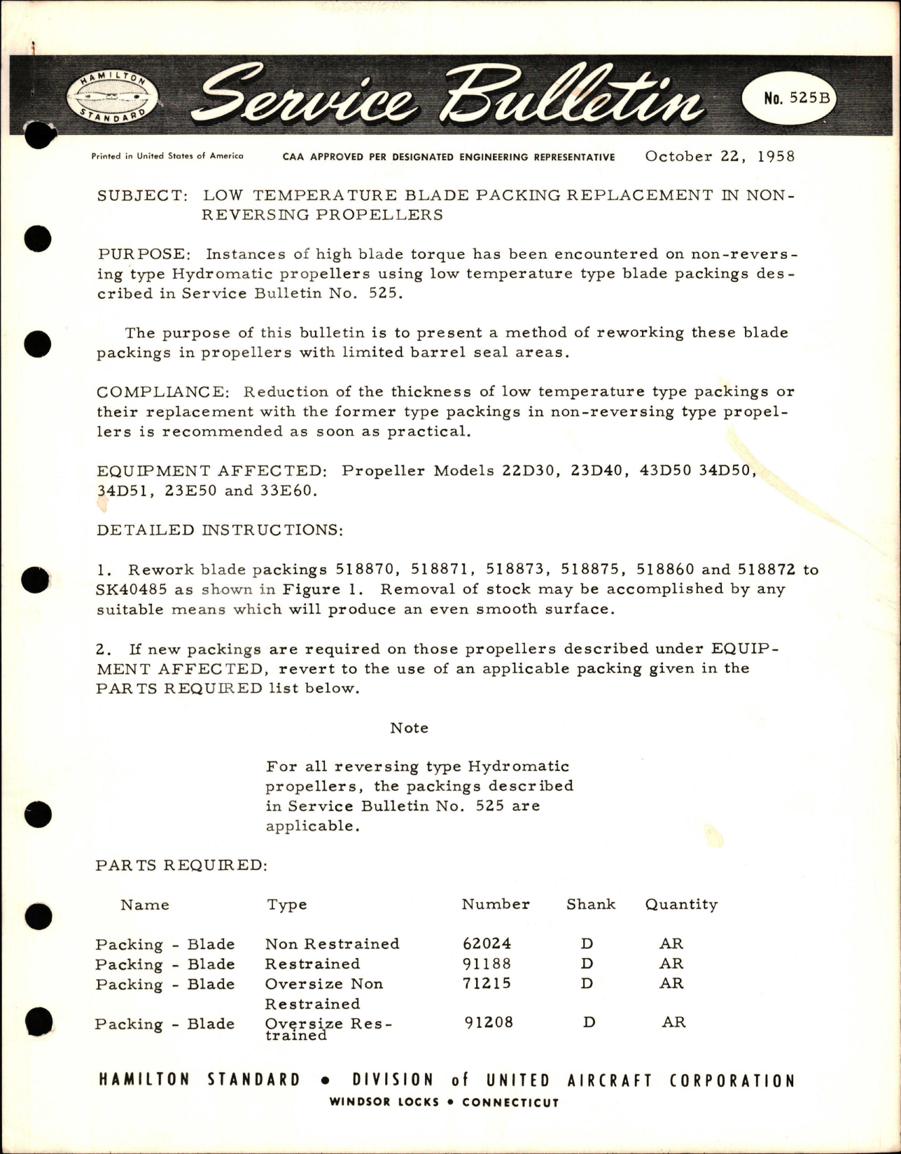 Sample page 1 from AirCorps Library document: Low Temperature Blade Packing Replacement in Non-Reversing Propellers