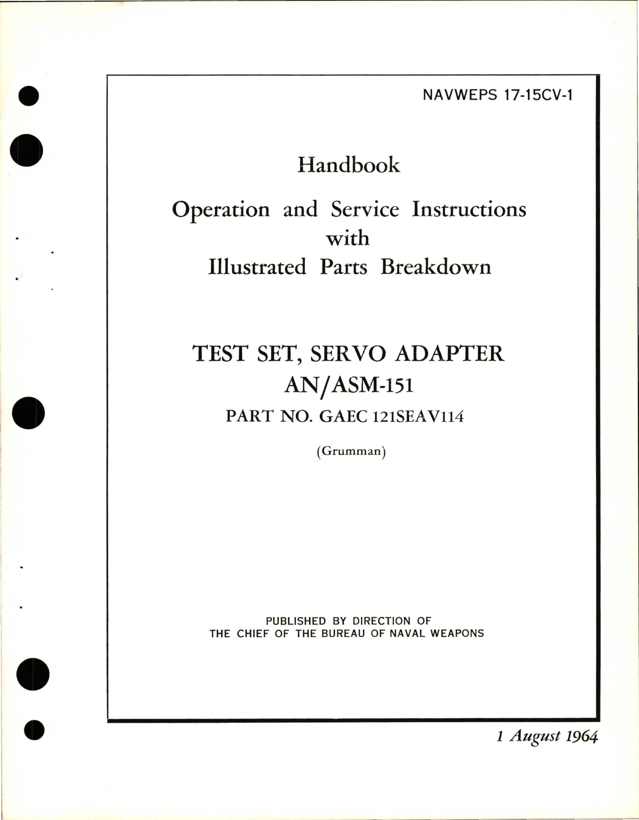 Sample page 1 from AirCorps Library document: Operation and Service Instructions with Illustrated Parts for Servo Adapter Test Set - ASM-151 - Part GAEC 121SEAV114