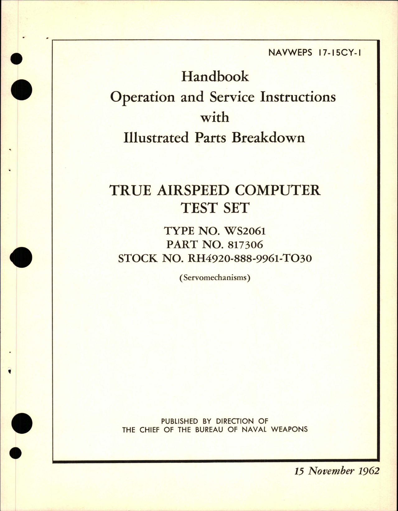 Sample page 1 from AirCorps Library document: Operation and Service Instructions with Illustrated Parts for True Airspeed Computer Test Set - Type WS2061 - Part 817306