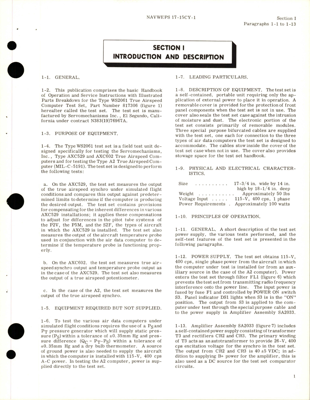 Sample page 5 from AirCorps Library document: Operation and Service Instructions with Illustrated Parts for True Airspeed Computer Test Set - Type WS2061 - Part 817306