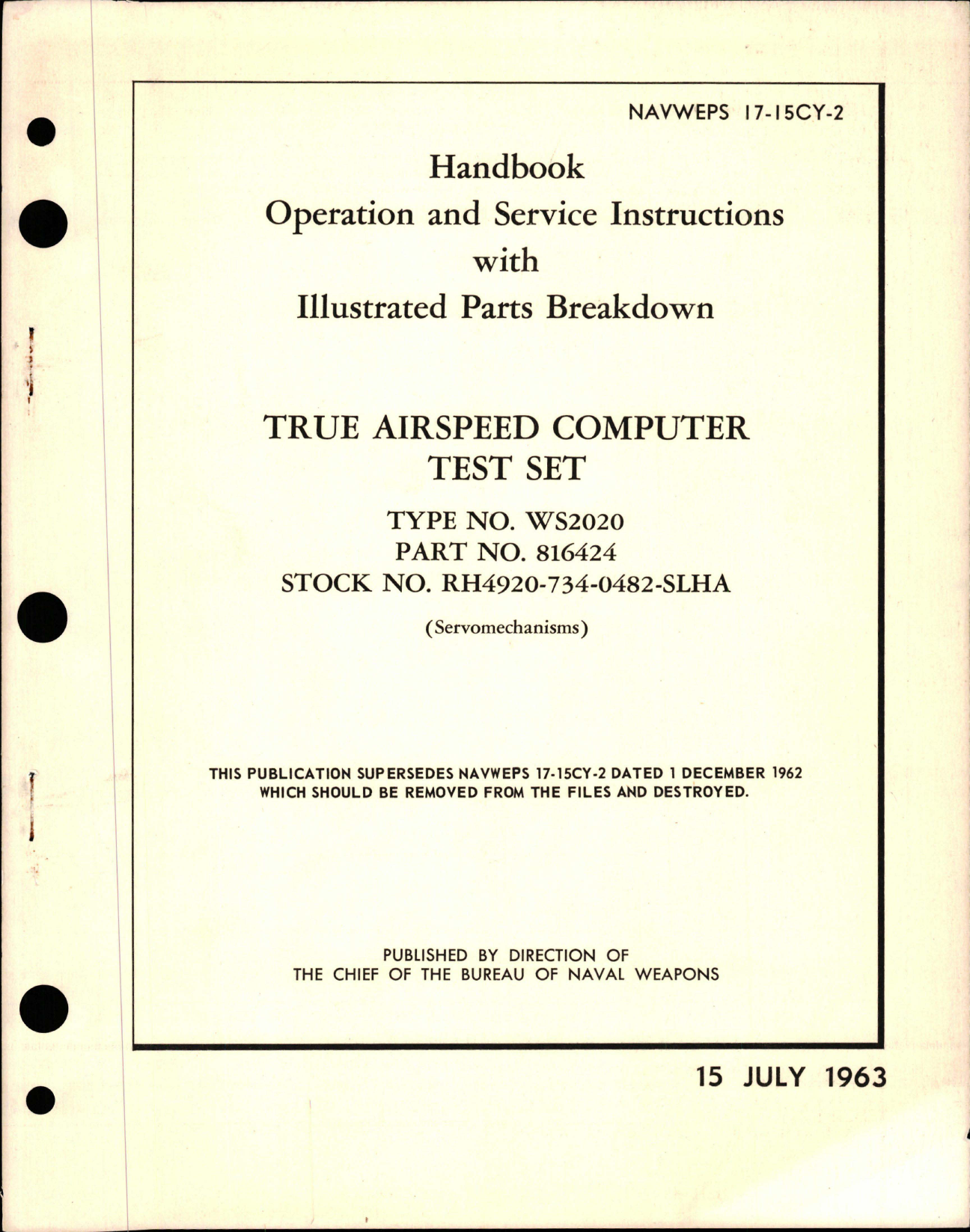 Sample page 1 from AirCorps Library document: Operation & Service Instructions with Illustrated Parts for True Airspeed Computer Test Set - Type WS2020 - Part 816424