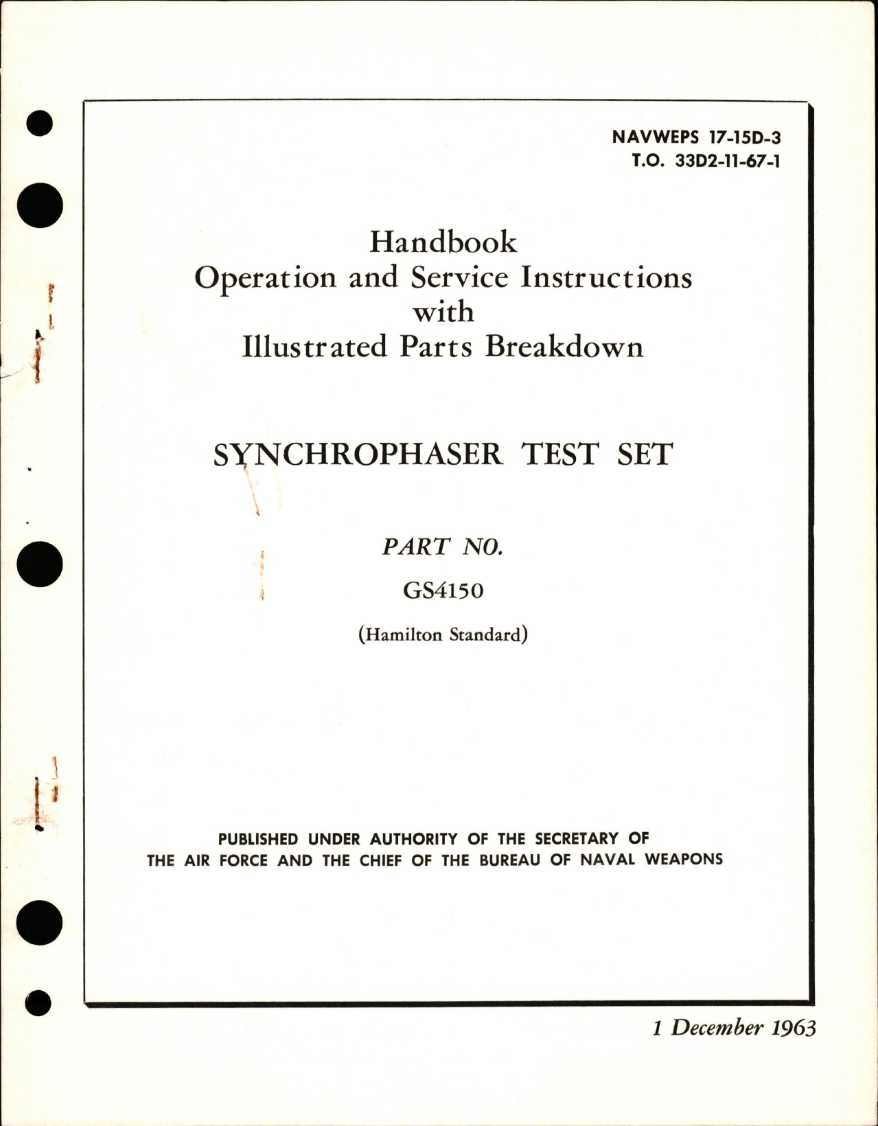 Sample page 1 from AirCorps Library document: Operation and Service Instructions with Illustrated Parts Breakdown for Synchrophaser Test Set - Part GS4150 