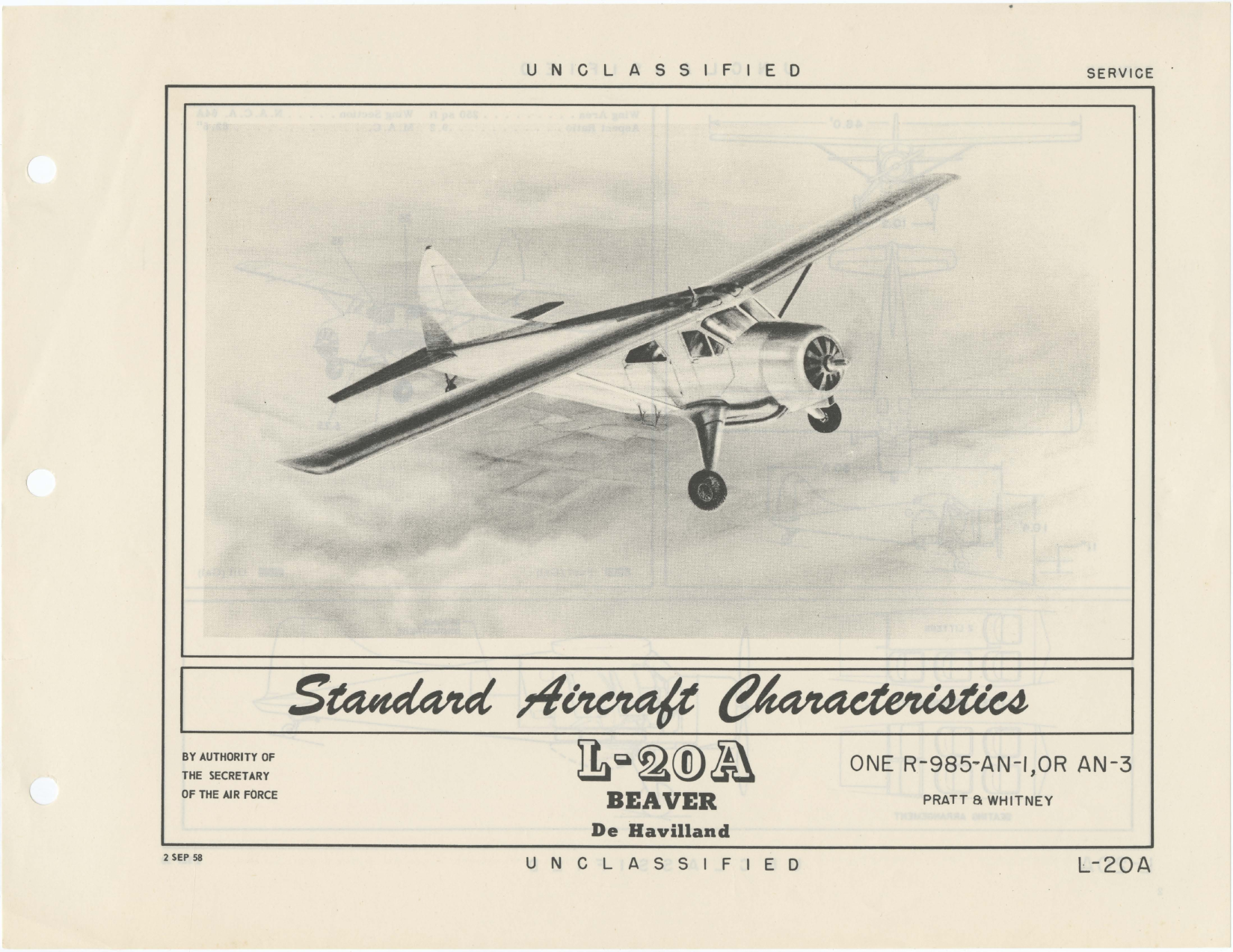 Sample page 1 from AirCorps Library document: Standard Aircraft Characteristics for de Havilland L-20A Beaver