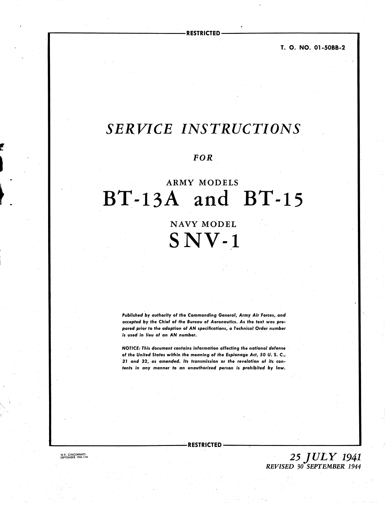 Sample page 1 from AirCorps Library document: Service Instructions - BT-13, BT-15, SNV-1
