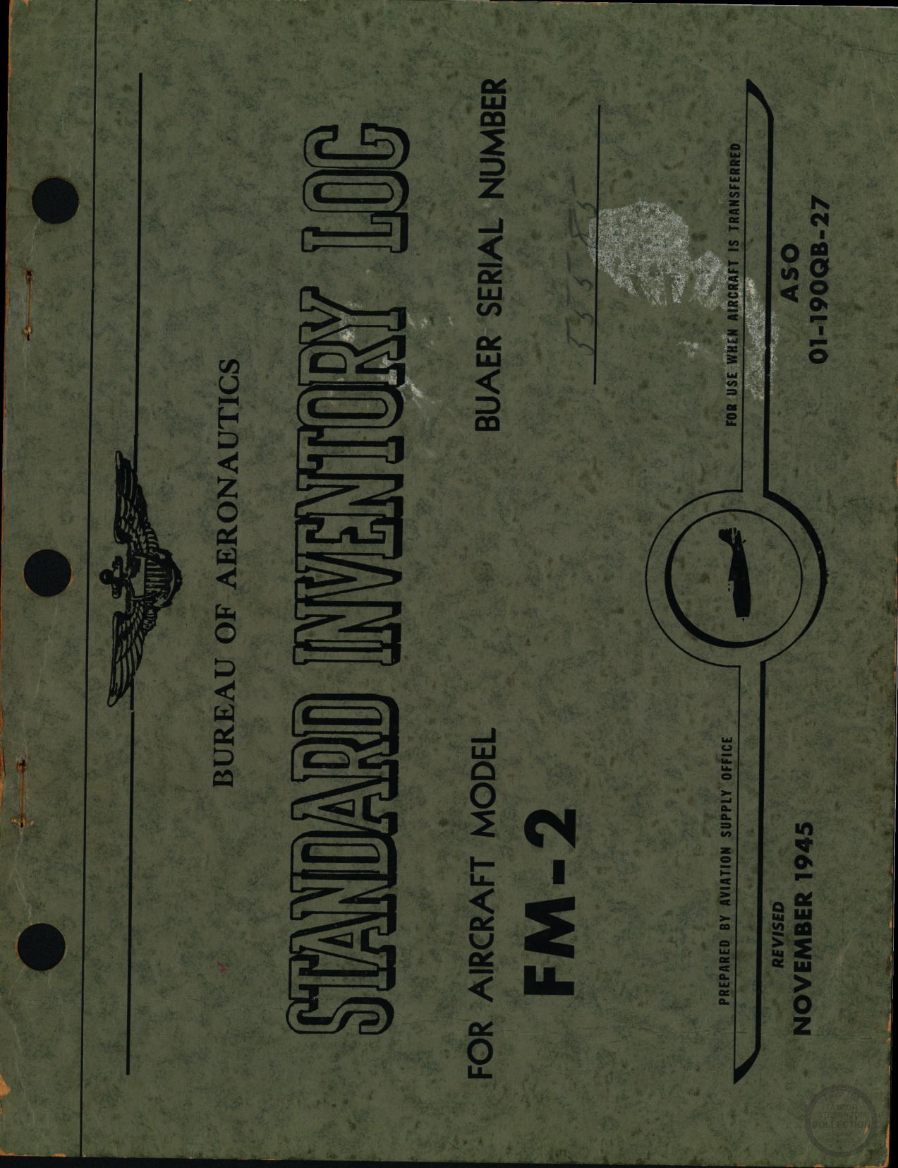 Sample page 1 from AirCorps Library document: Bureau of Aeronautics Standard Inventory Log set (2), FM-2 Wildcat
