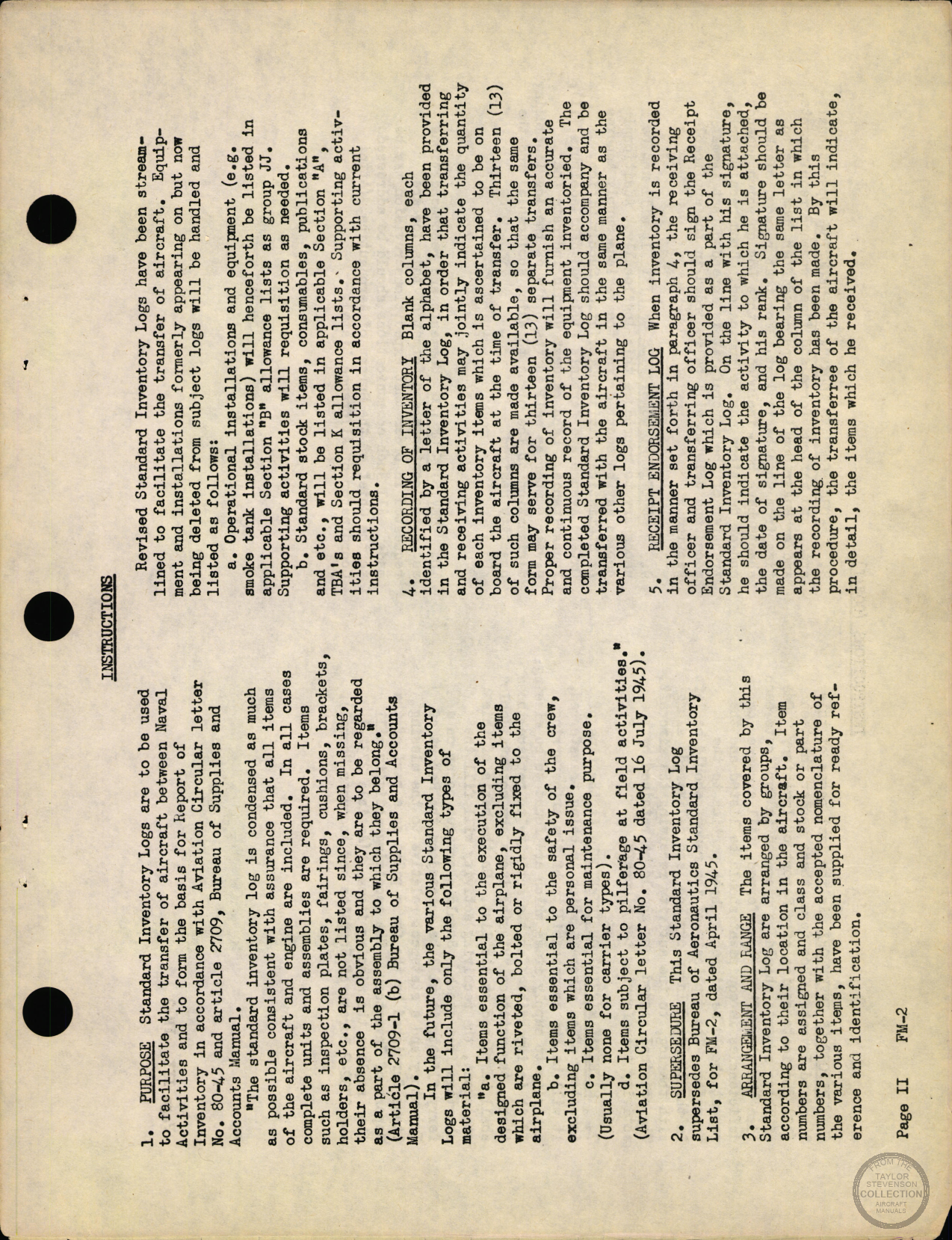 Sample page 3 from AirCorps Library document: Bureau of Aeronautics Standard Inventory Log set (2), FM-2 Wildcat
