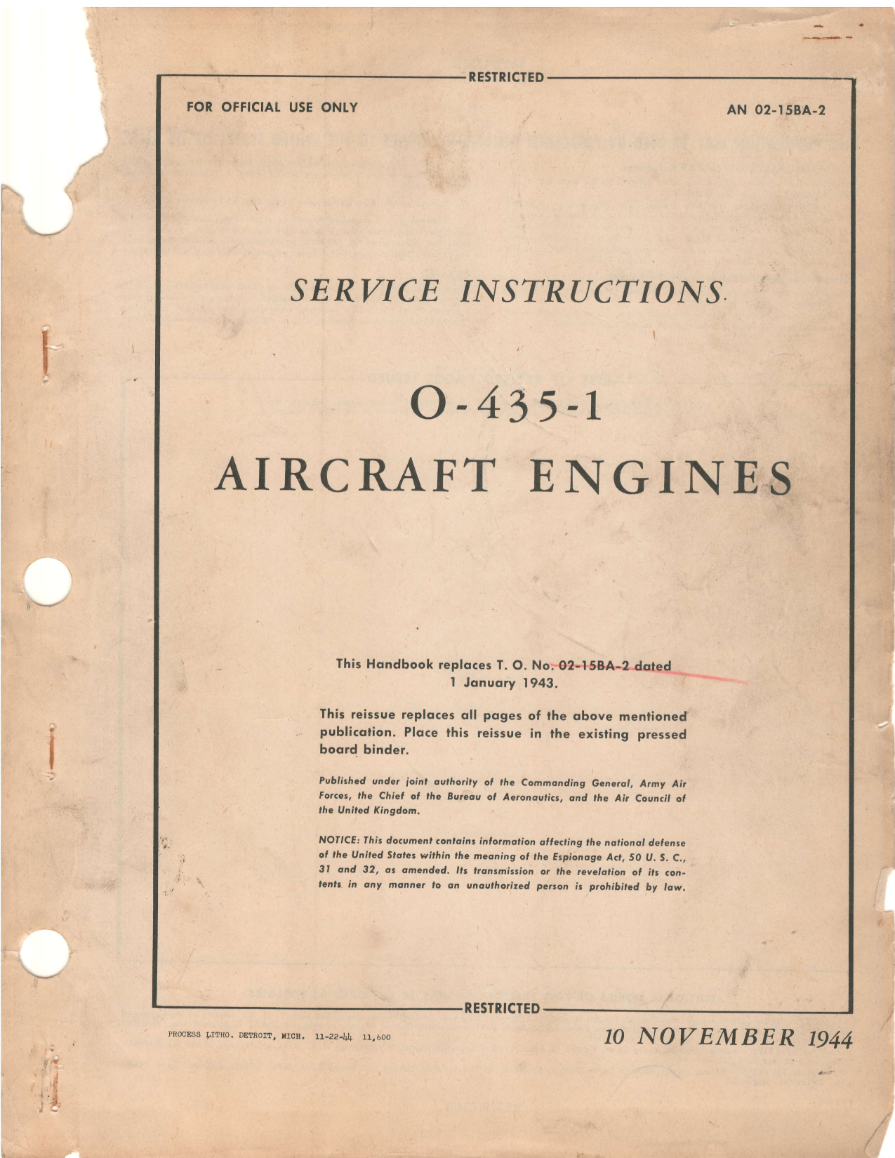 Sample page 1 from AirCorps Library document: Service Instructions - O-435-1