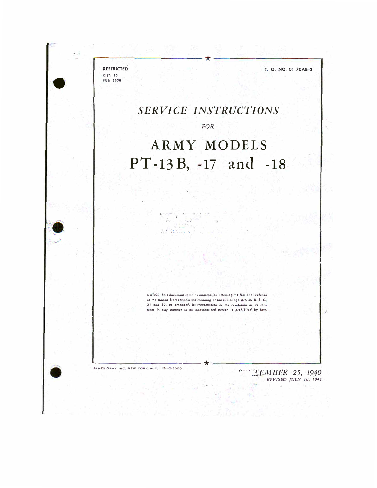 Sample page 1 from AirCorps Library document: Service Instructions - PT-13