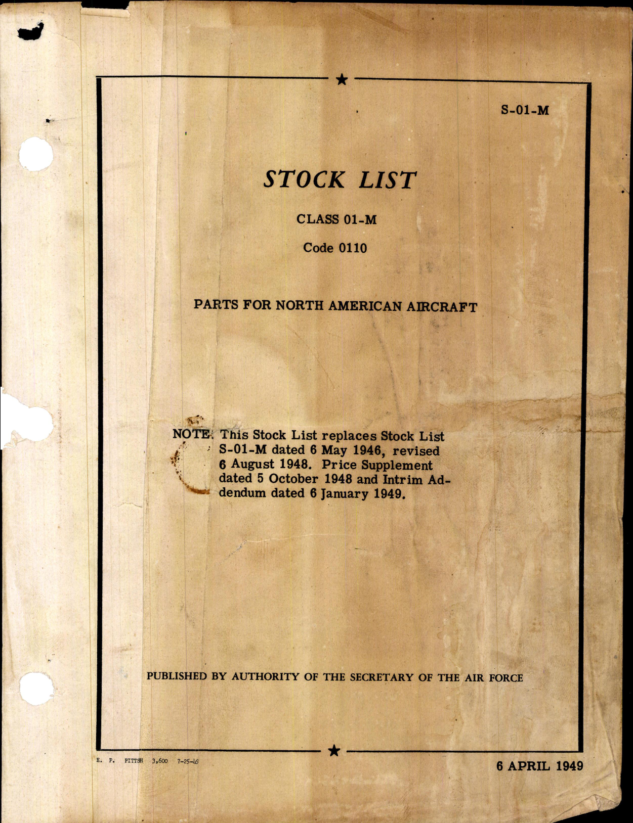 Sample page 1 from AirCorps Library document: Class 01-M Code 0110 Parts for North American Aircraft