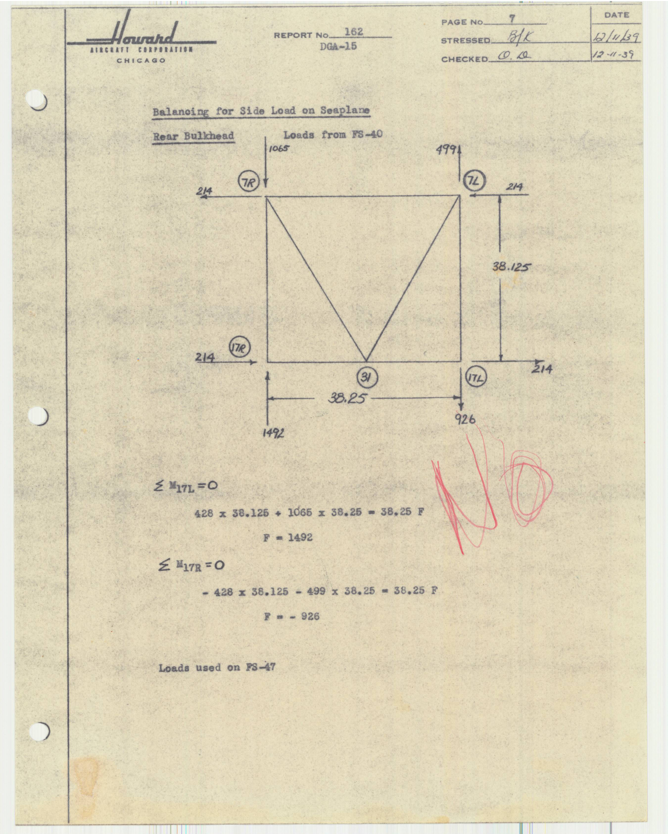 Sample page 44 from AirCorps Library document: Report 162, Fuselage Analysis for Seaplane Landing Conditions, DGA-15S