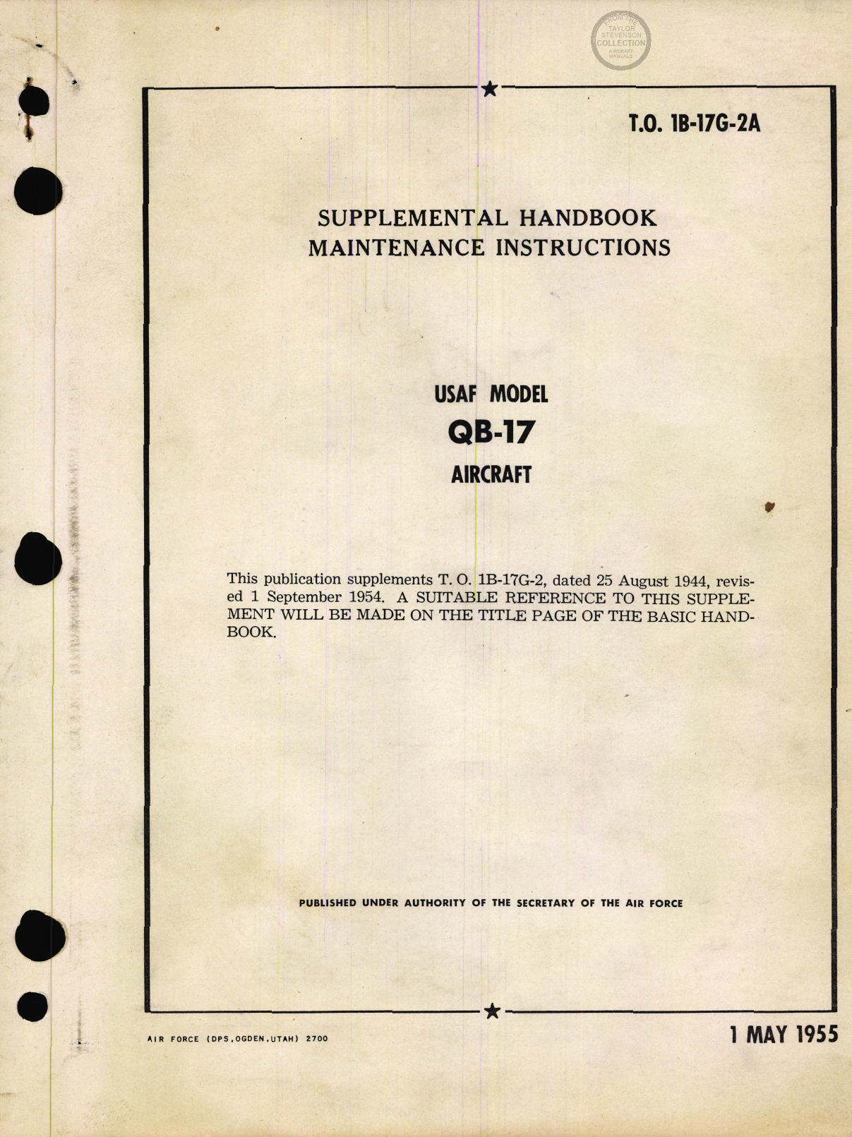 Sample page 1 from AirCorps Library document: Supplemental Handbook Maintenance Instructions - QB-17