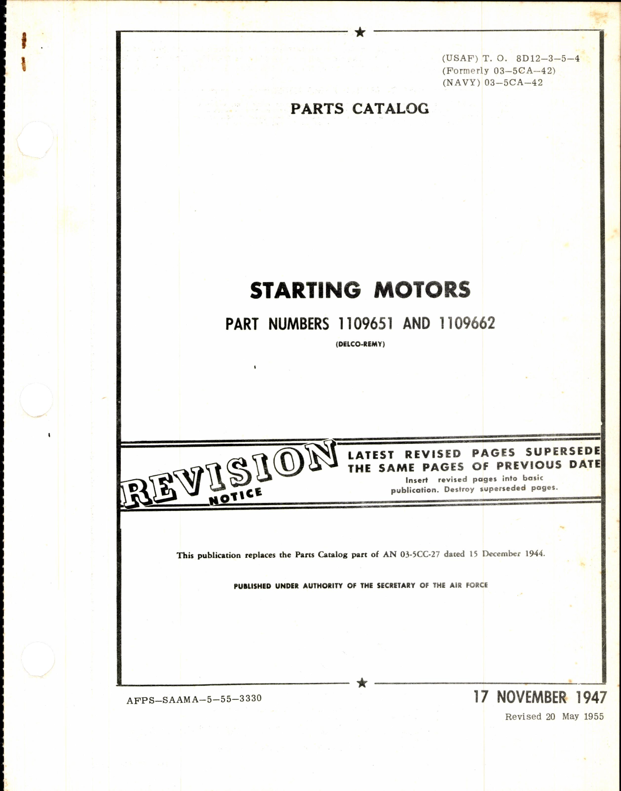 Sample page 1 from AirCorps Library document: Parts Catalog for Starting Motors