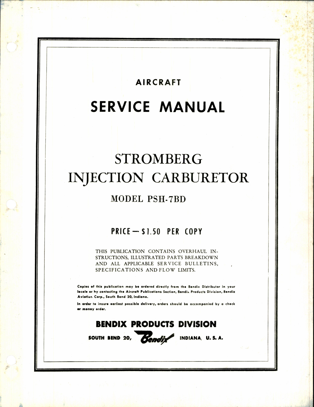 Sample page 1 from AirCorps Library document: Manual for Stromberg Injection Carburetor, PSH-7BD