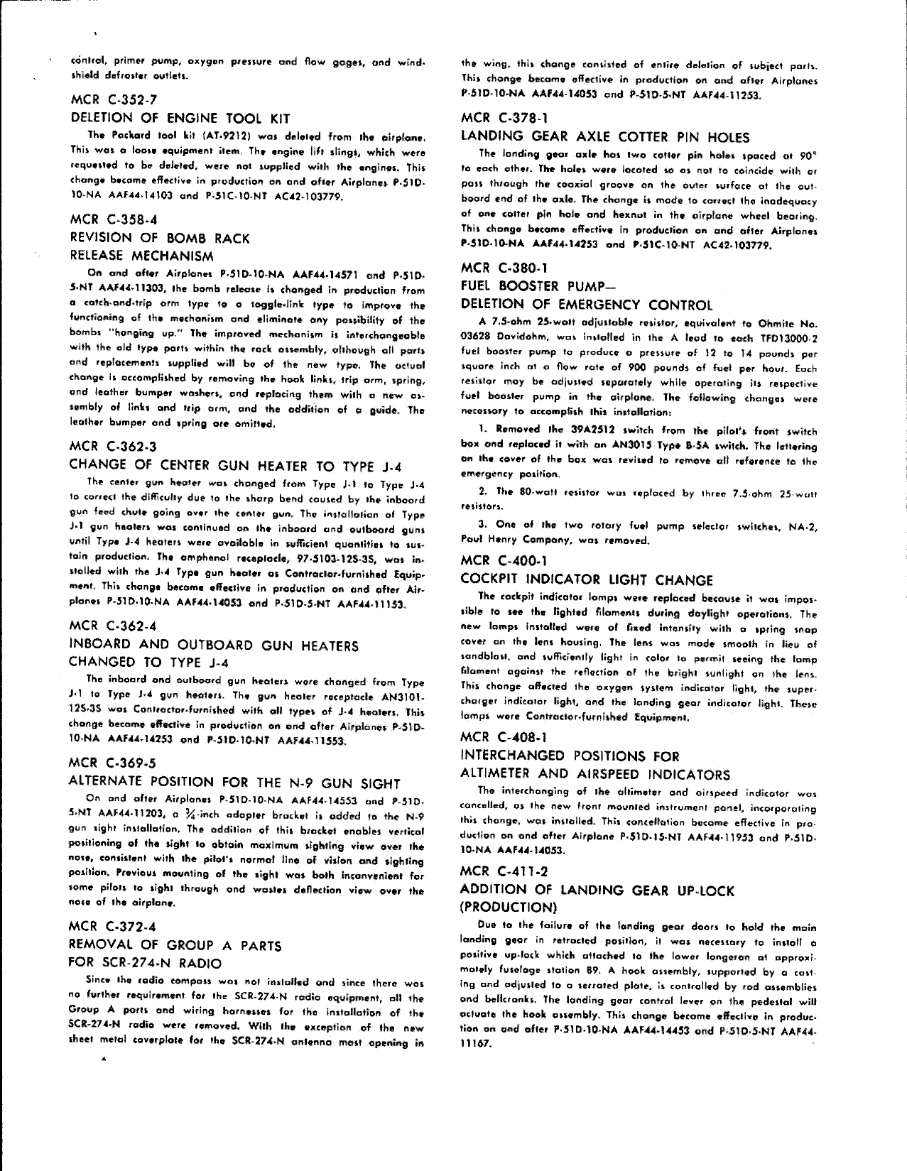 Sample page 2 from AirCorps Library document: Summary of Changes - Block Description for P-51D-10 Airplanes