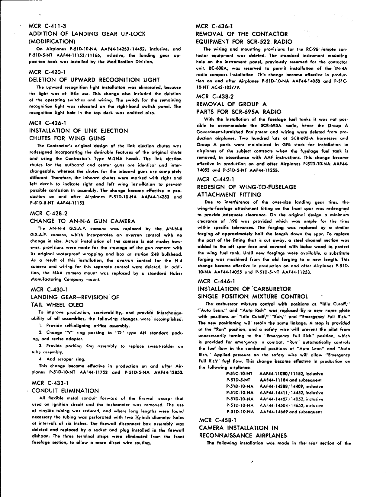 Sample page 3 from AirCorps Library document: Summary of Changes - Block Description for P-51D-10 Airplanes