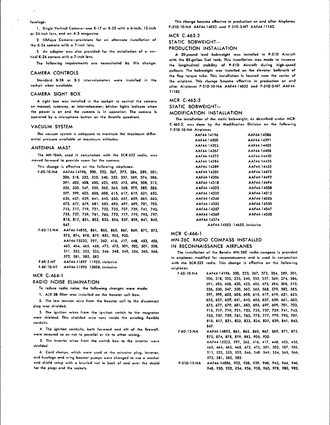 Sample page 4 from AirCorps Library document: Summary of Changes - Block Description for P-51D-10 Airplanes