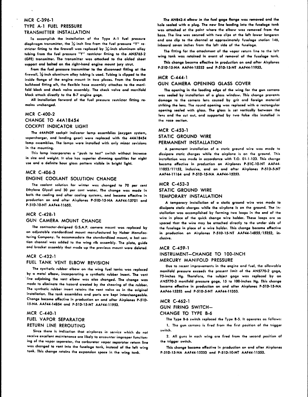 Sample page 2 from AirCorps Library document: Summary of Changes - Block Description for P-51D-15 Airplanes