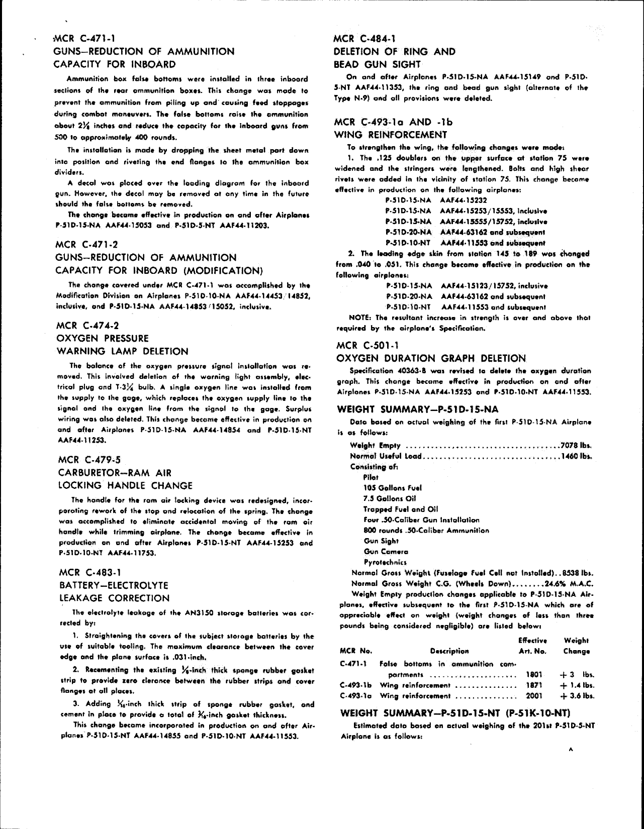 Sample page 3 from AirCorps Library document: Summary of Changes - Block Description for P-51D-15 Airplanes