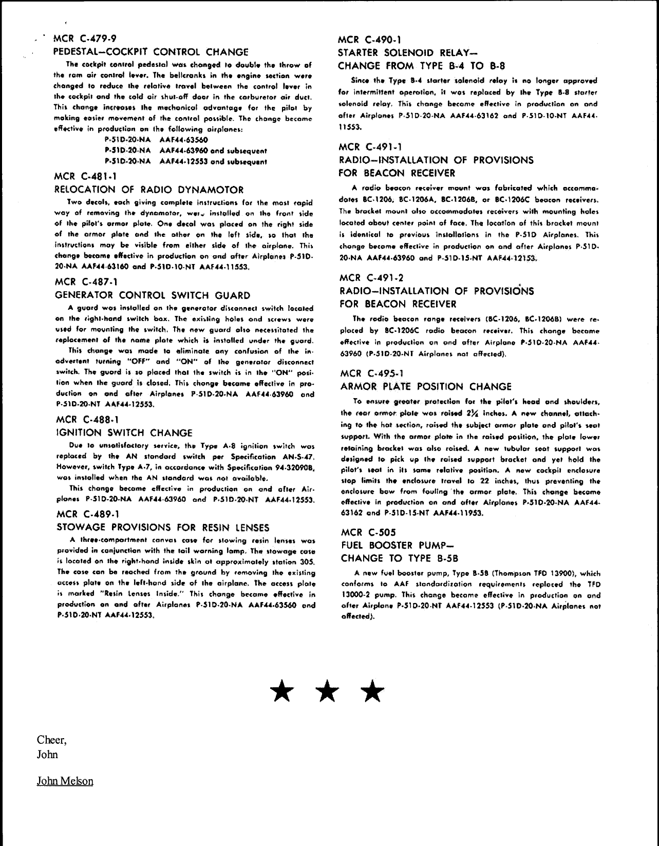 Sample page 3 from AirCorps Library document: Summary of Changes - Block Description for P-51D-20 Airplanes