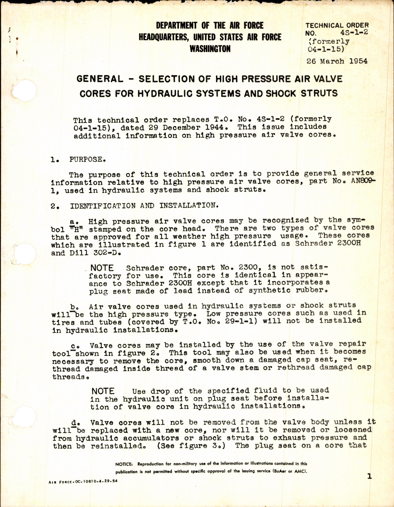 Sample page 1 from AirCorps Library document: Selection of High Pressure Air Valve Cores