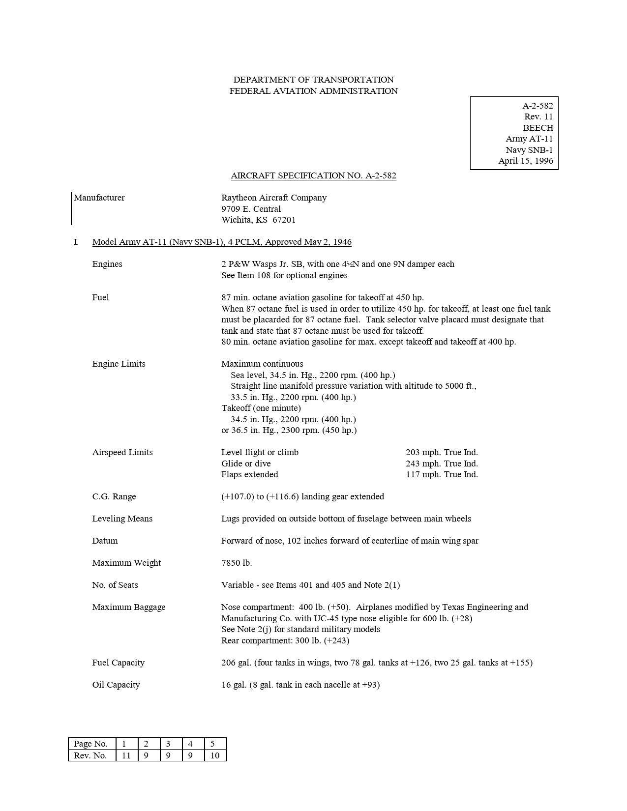 Sample page 1 from AirCorps Library document: Aircraft Specification - AT-11