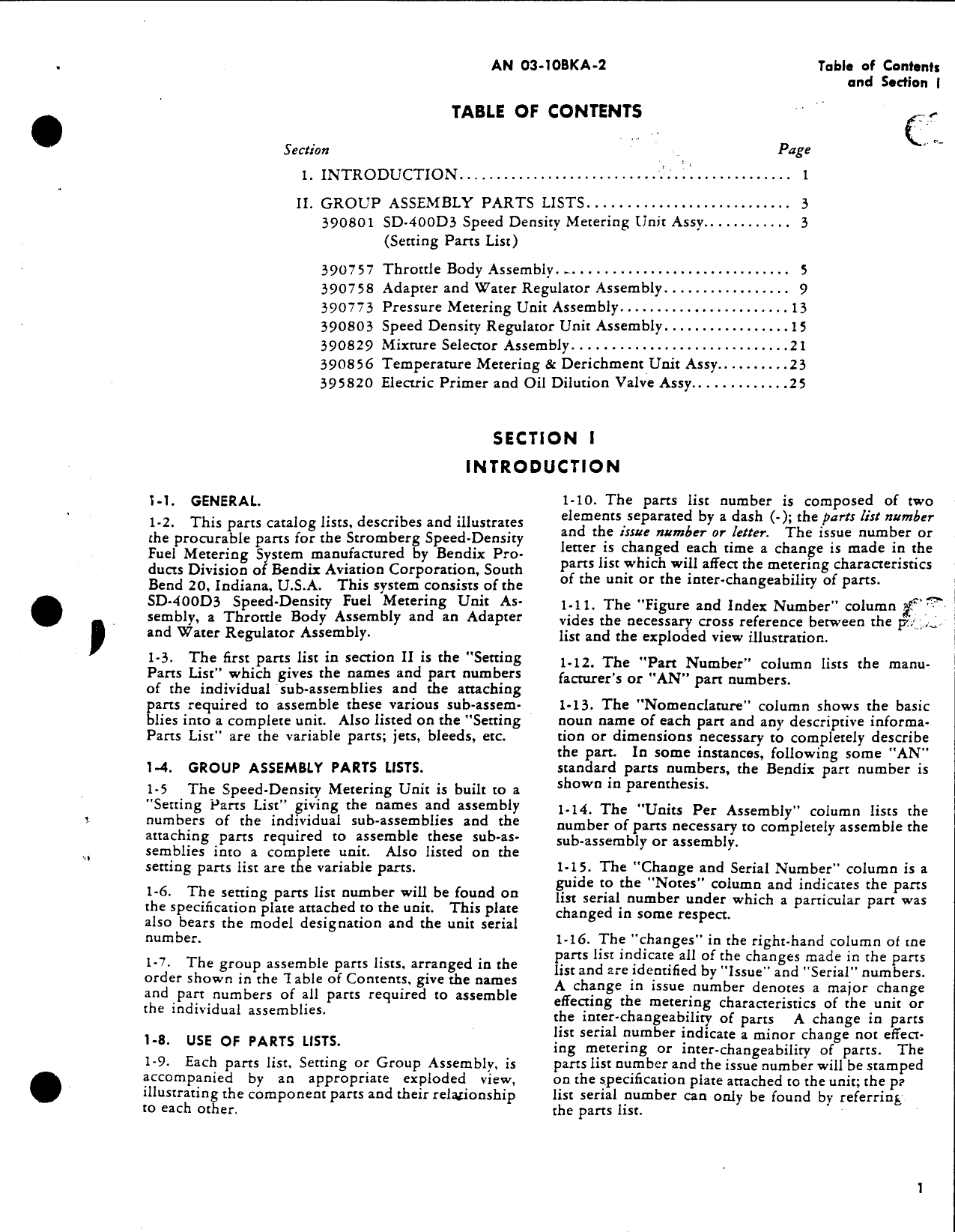 Sample page 3 from AirCorps Library document: Parts Catalog for Speed-Density Fuel Metering System (Bendix)