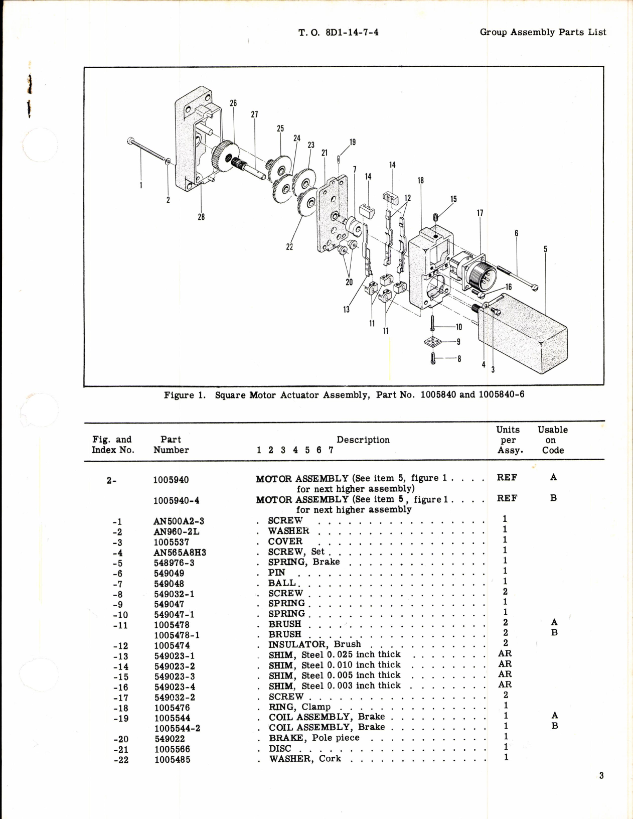 Sample page 3 from AirCorps Library document: Parts Breakdown for Square Motor Actuator Series 128 (Part numbers: 1005840 and 1005840-6_