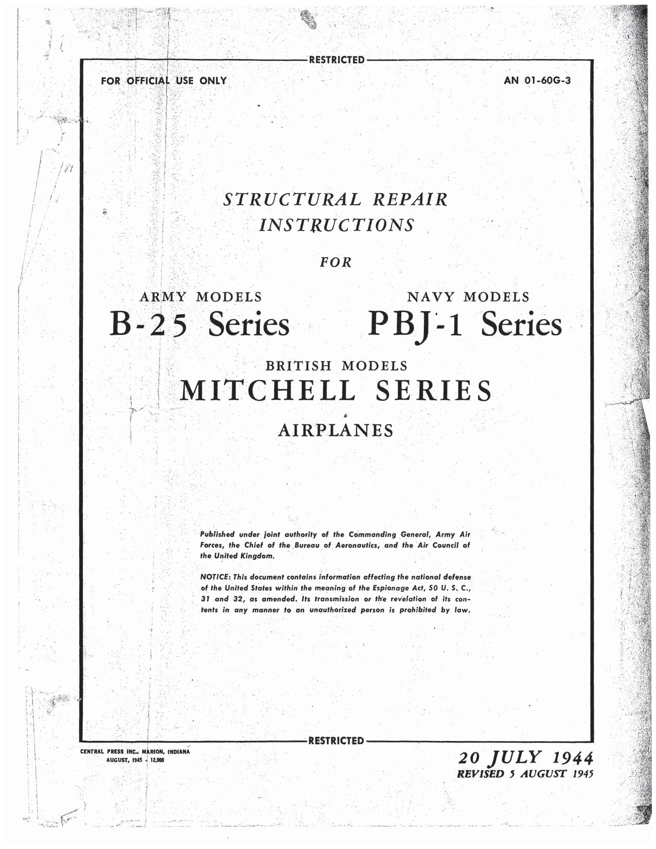 Sample page 1 from AirCorps Library document: Structural Repair Instructions - B-25