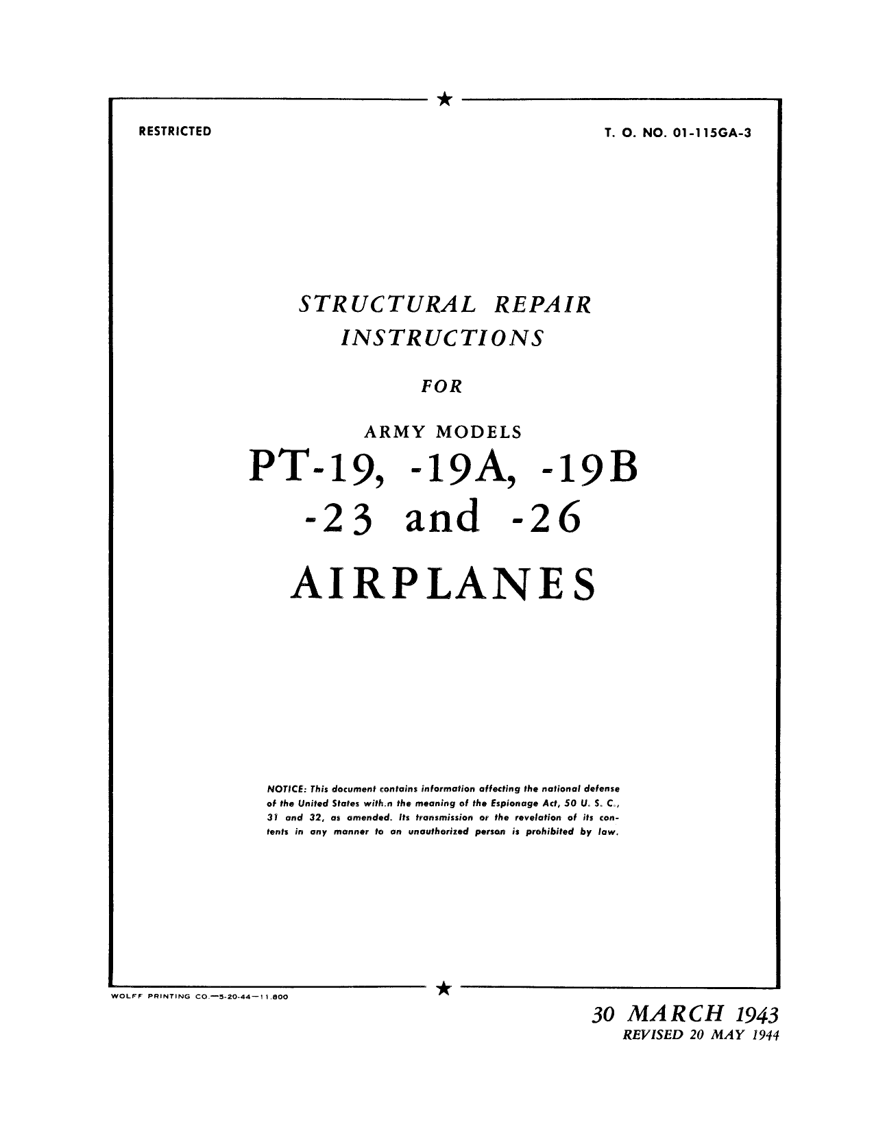 Sample page 1 from AirCorps Library document: Structural Repair Instructions for PT-19 Series