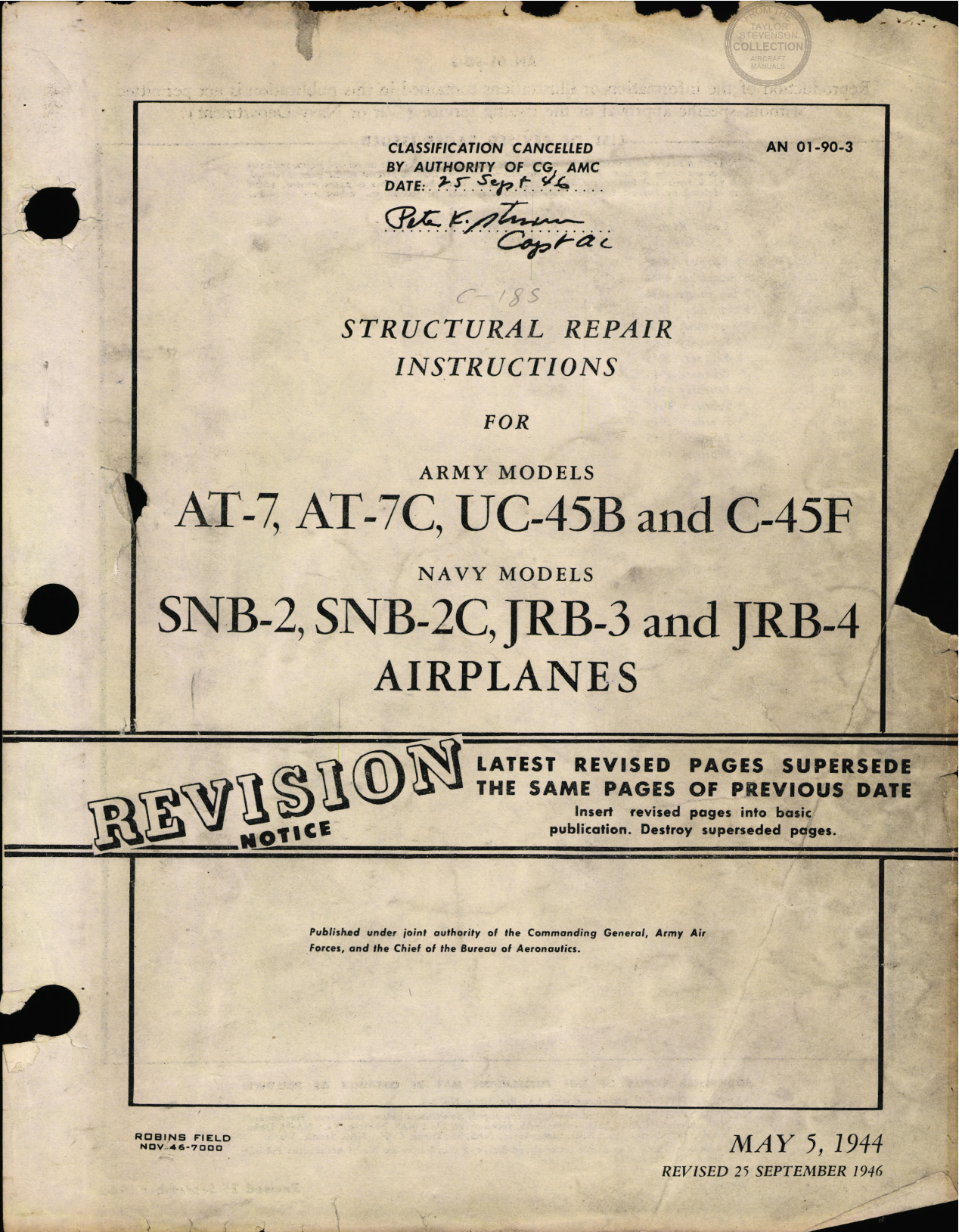 Sample page 1 from AirCorps Library document: Structural Repair Instructions - AT-7 - C-45