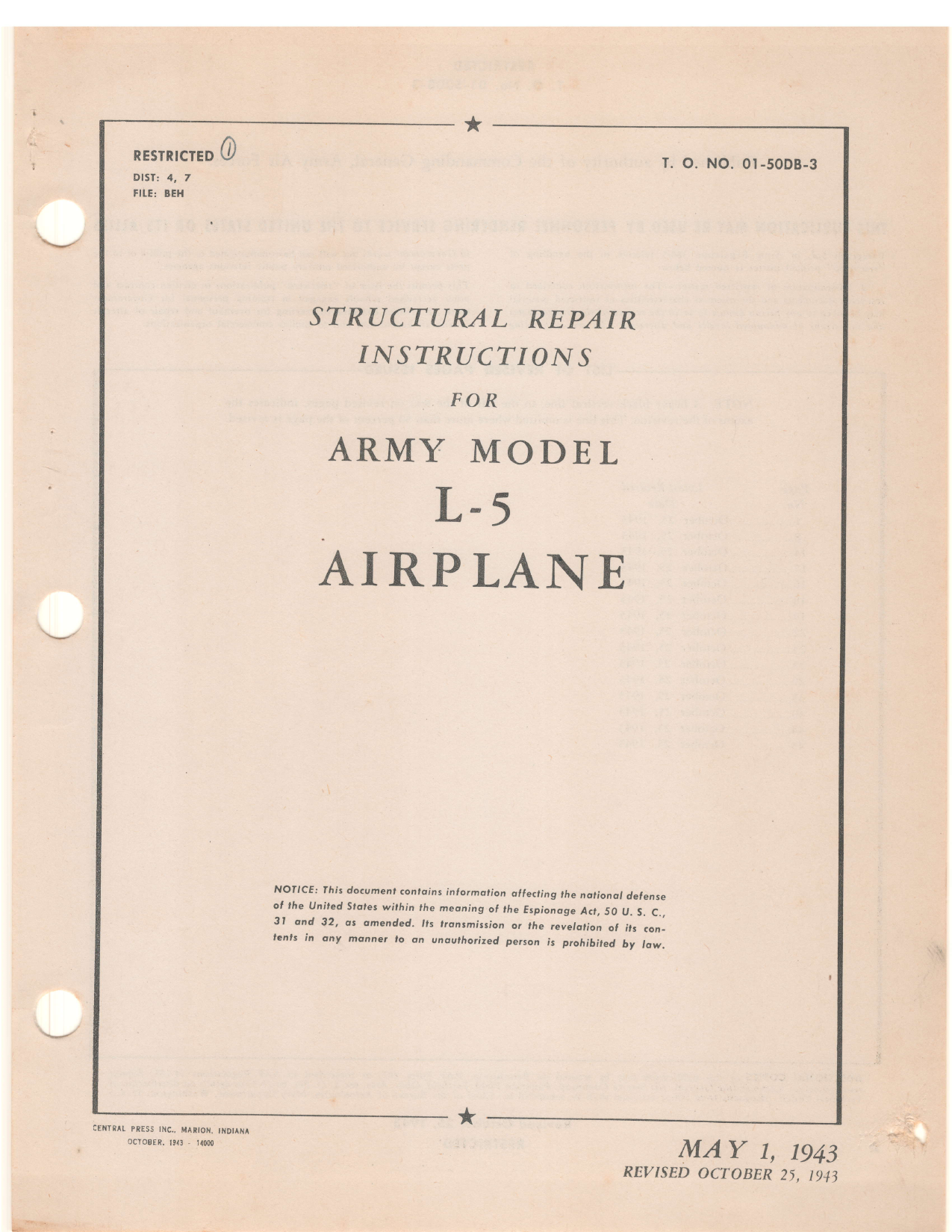 Sample page 1 from AirCorps Library document: Structural Repair Instructions - L-5