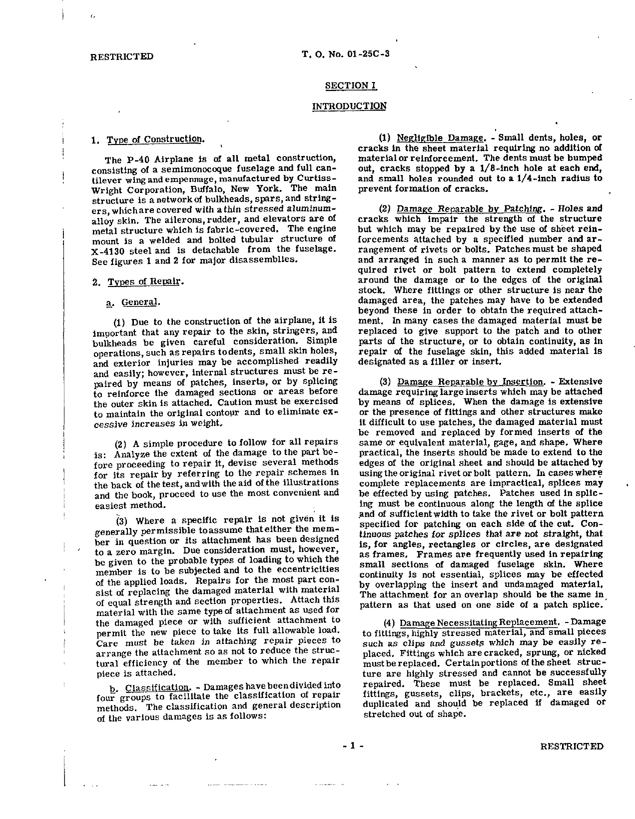 Sample page 4 from AirCorps Library document: Structural Repair Instructions - P-40D, P-40E, P-40F