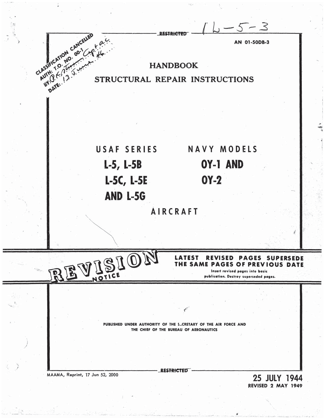 Sample page 1 from AirCorps Library document: Structural Repair Instructions - L-5 OY-1 OY-2