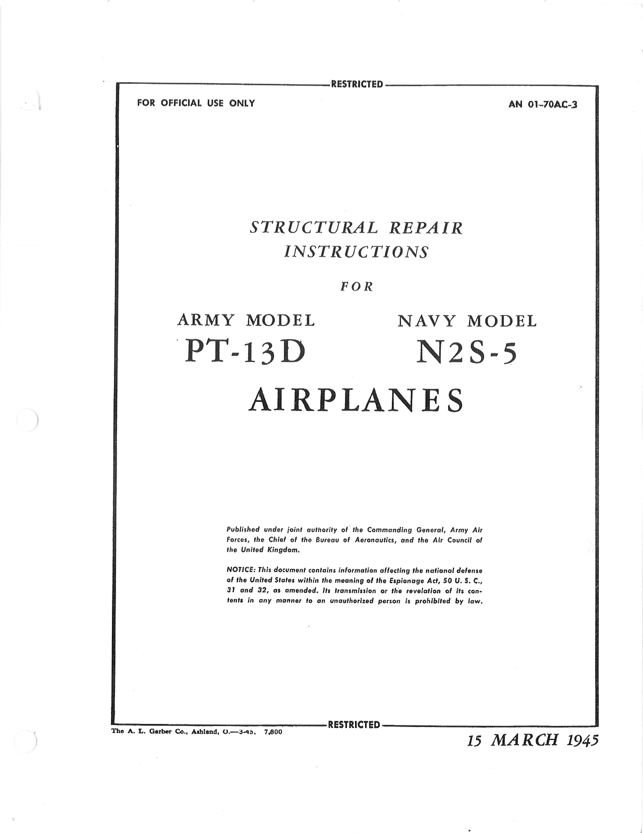Sample page 1 from AirCorps Library document: Structural Repair Instructions - PT-13D / N2S-5