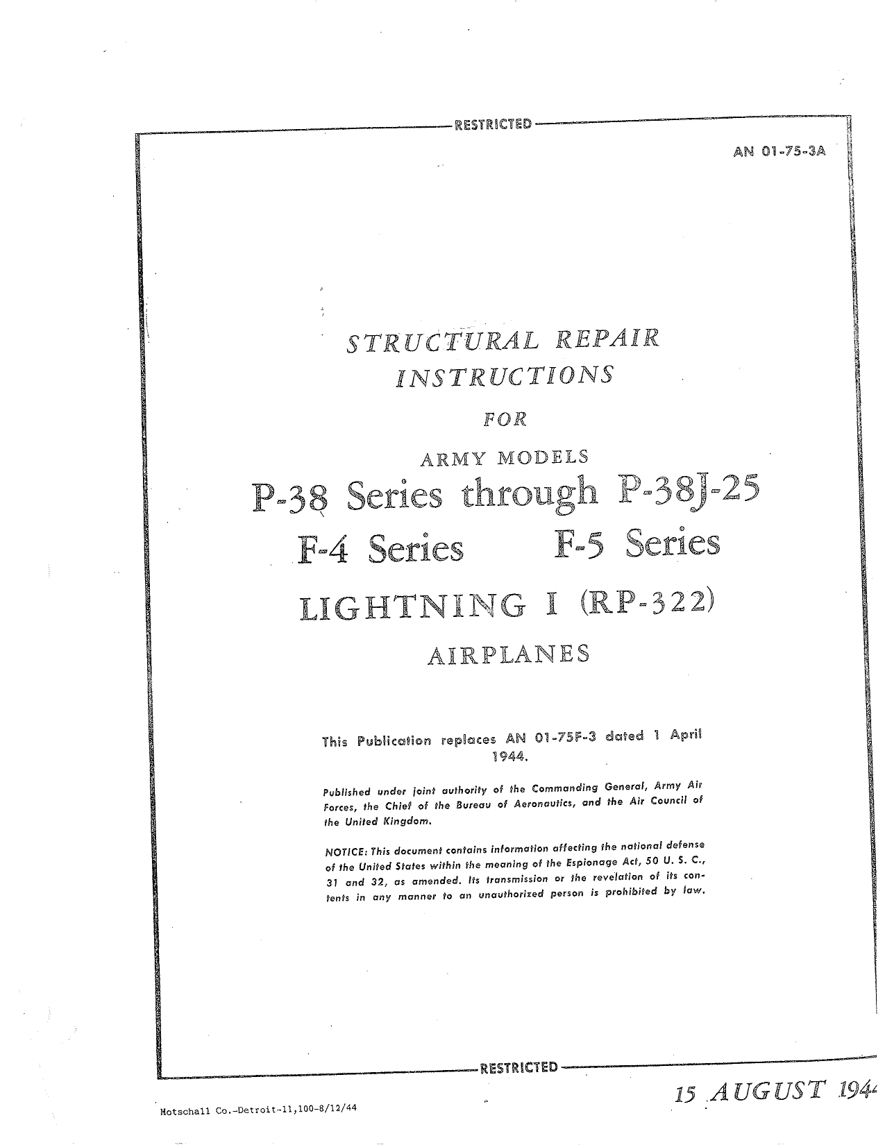 Sample page 1 from AirCorps Library document: Structural Repair Instructions - P-38