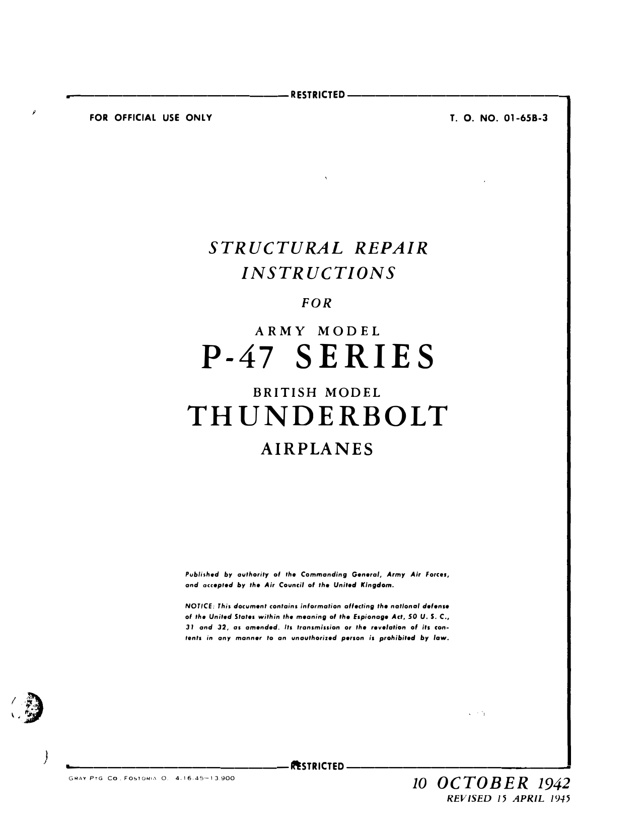 Sample page 1 from AirCorps Library document: Structural Repair Instructions - P-47