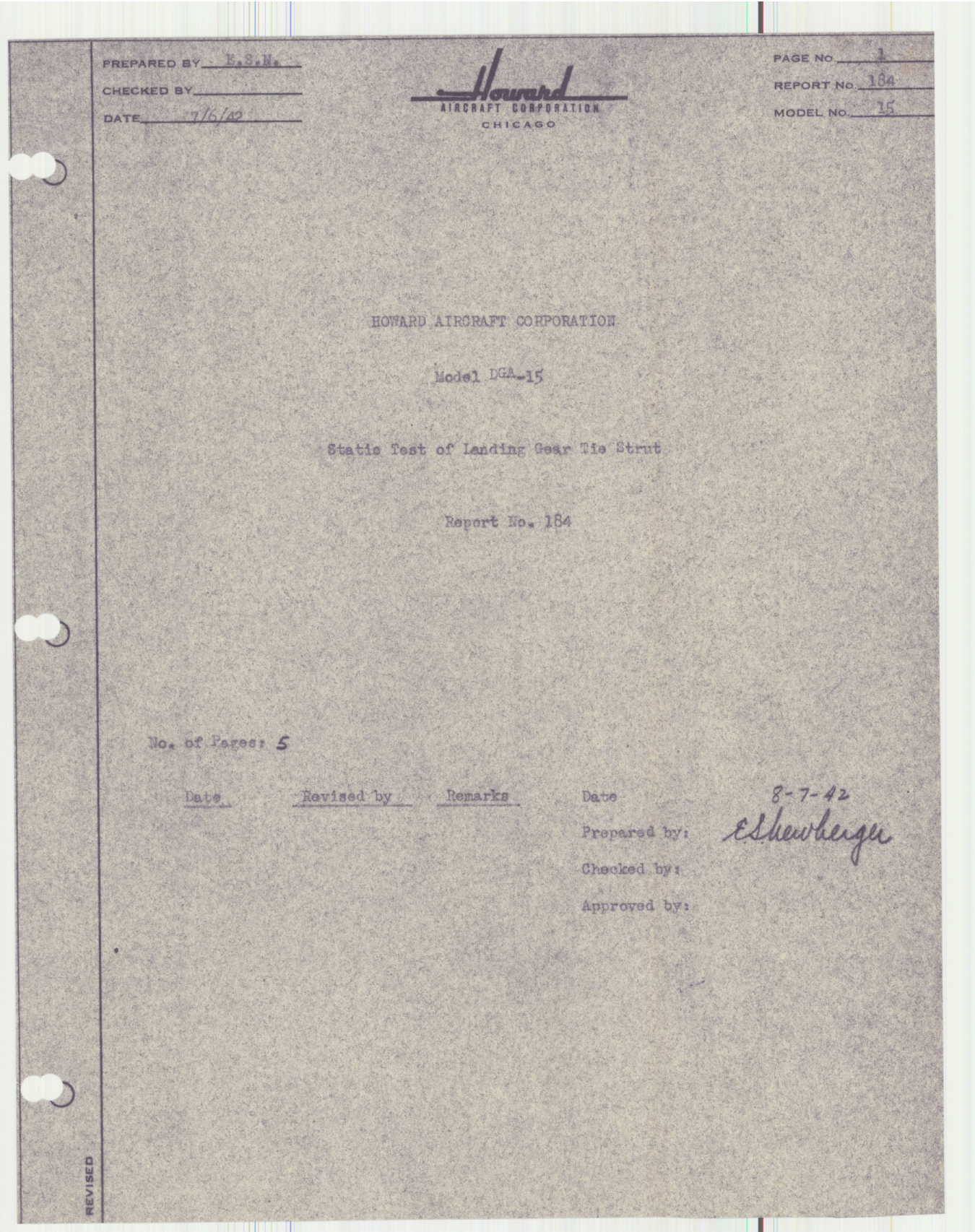 Sample page 2 from AirCorps Library document: Report 184, Static Test of Landing Gear Tie Strut, DGA-15