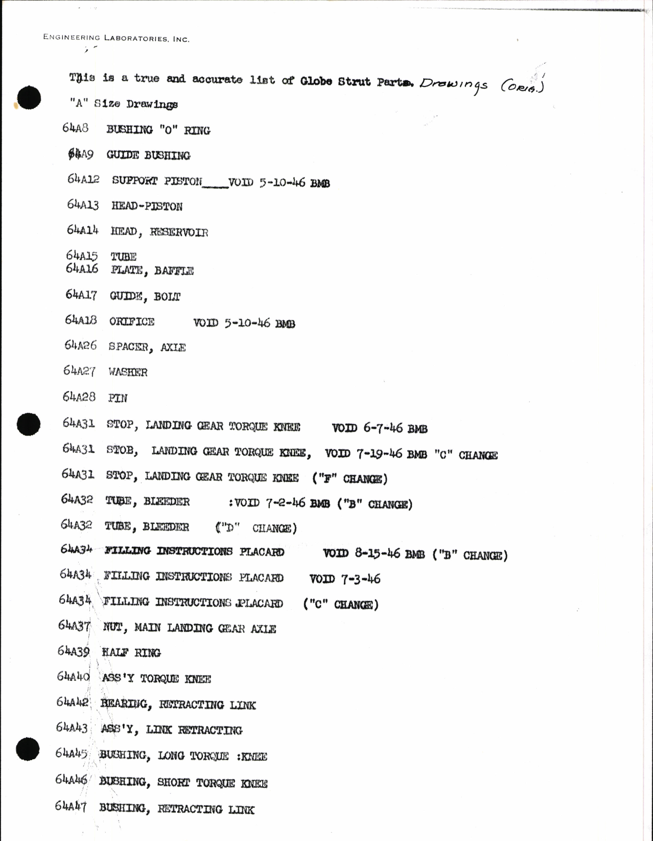 Sample page 5 from AirCorps Library document: Globe Strut Parts Data and Miscelaneous