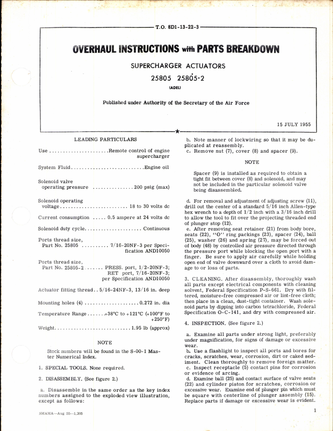 Sample page 1 from AirCorps Library document: Superchargher Actuators 25805 and 25805-2